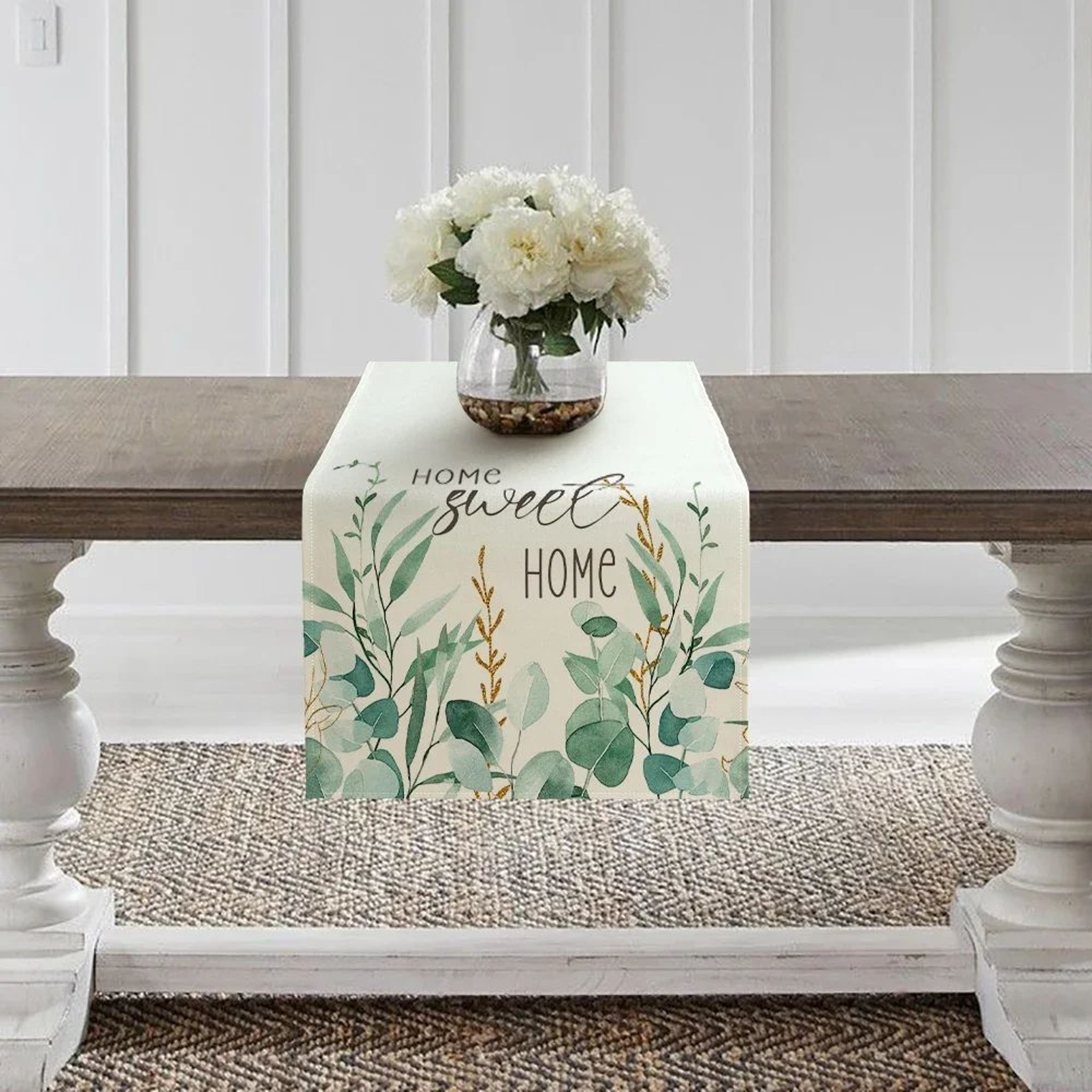 Eucalyptus Leaf Table Runner For Dining Table  Spring Green Botanical Farmhouse Table Decor 5
