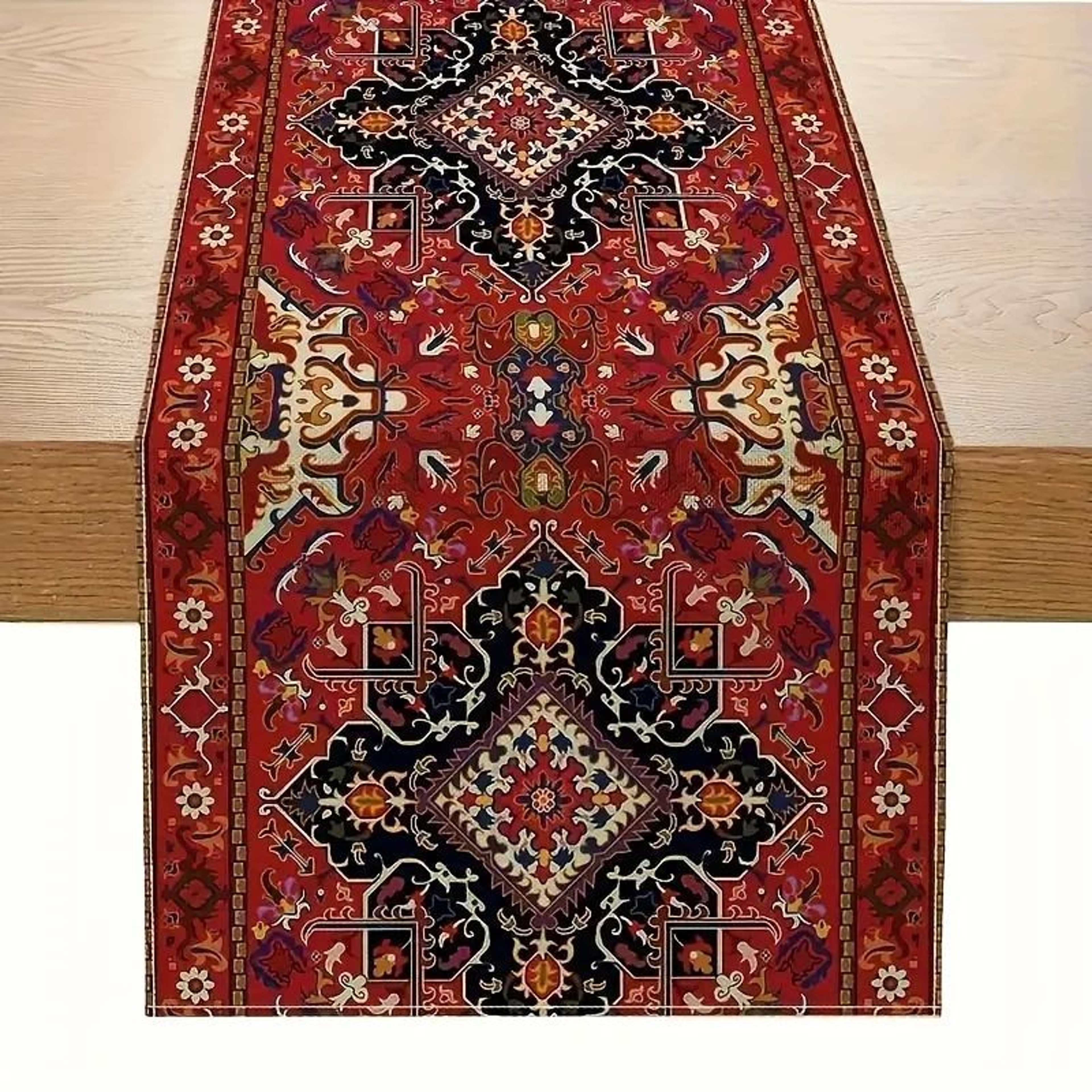 Bohemian Persian Stripe Linen Table Runner For Dining Table  Red Vintage Farmhouse Wedding Decor 0