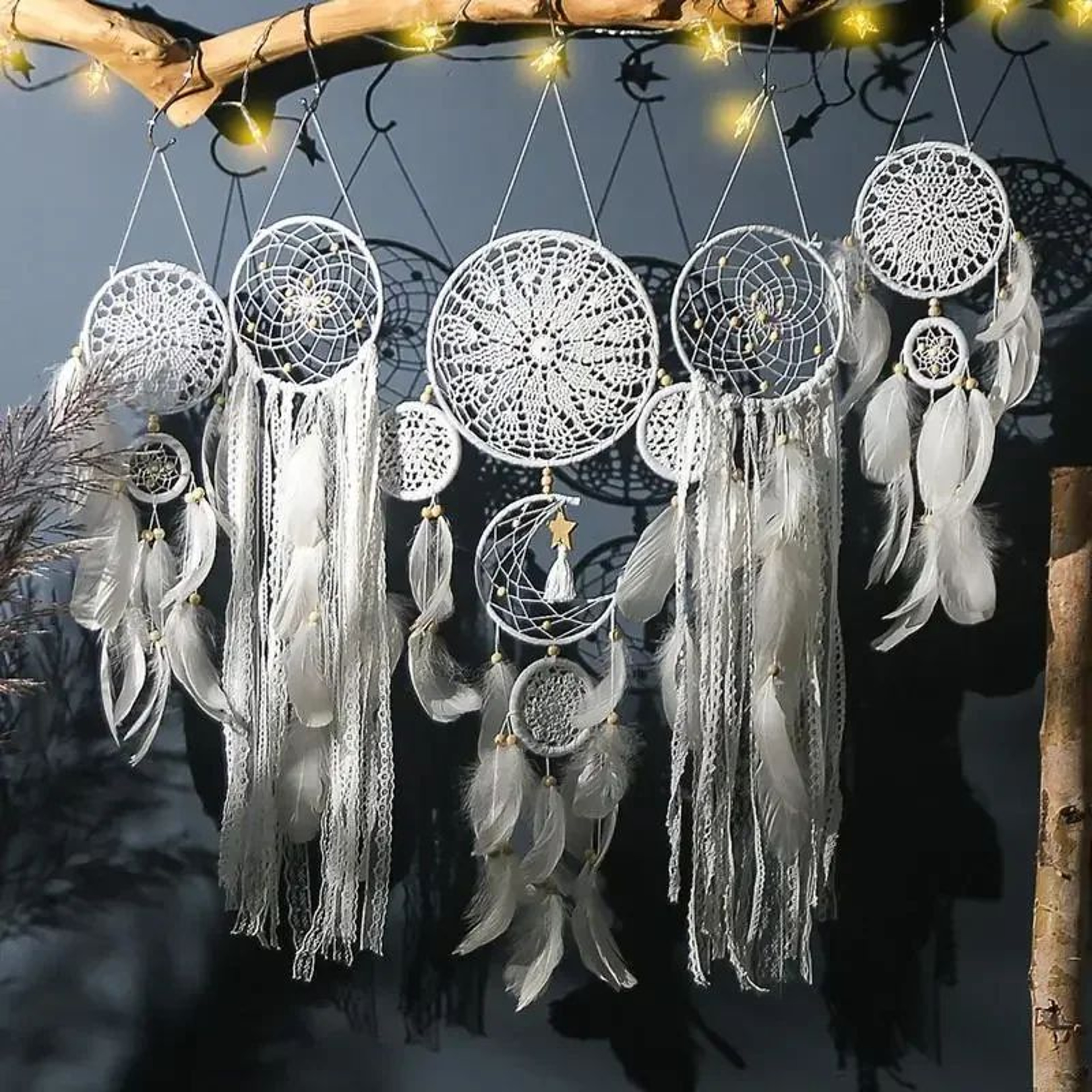 Boho Macrame Dream Catcher Set  5pcs Moon Wall Hanging Decor For Nursery  Home 5