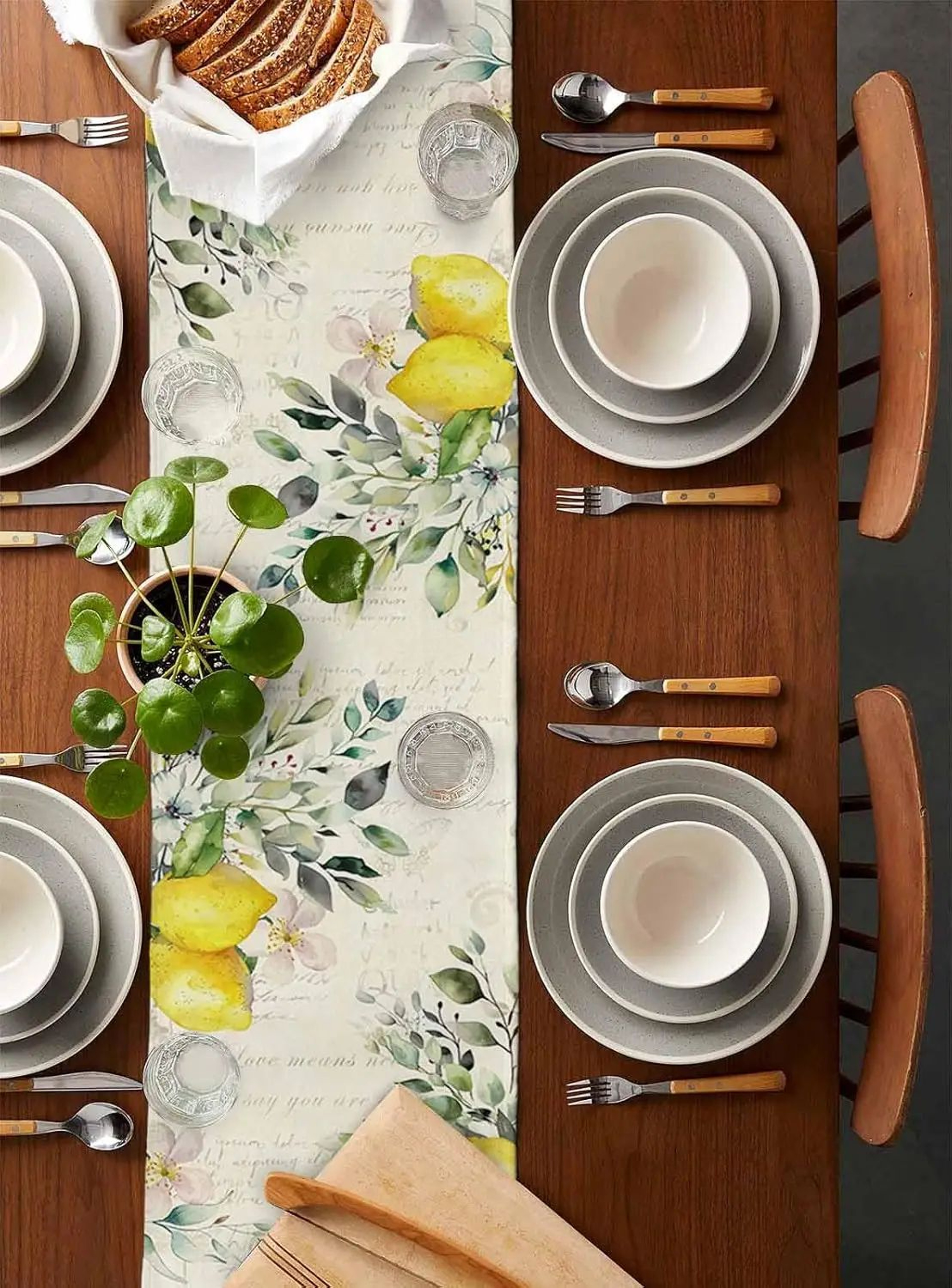 Eucalyptus Lemon Linen Table Runner For Dining Table  Floral Farmhouse Seasonal Kitchen Decor 1