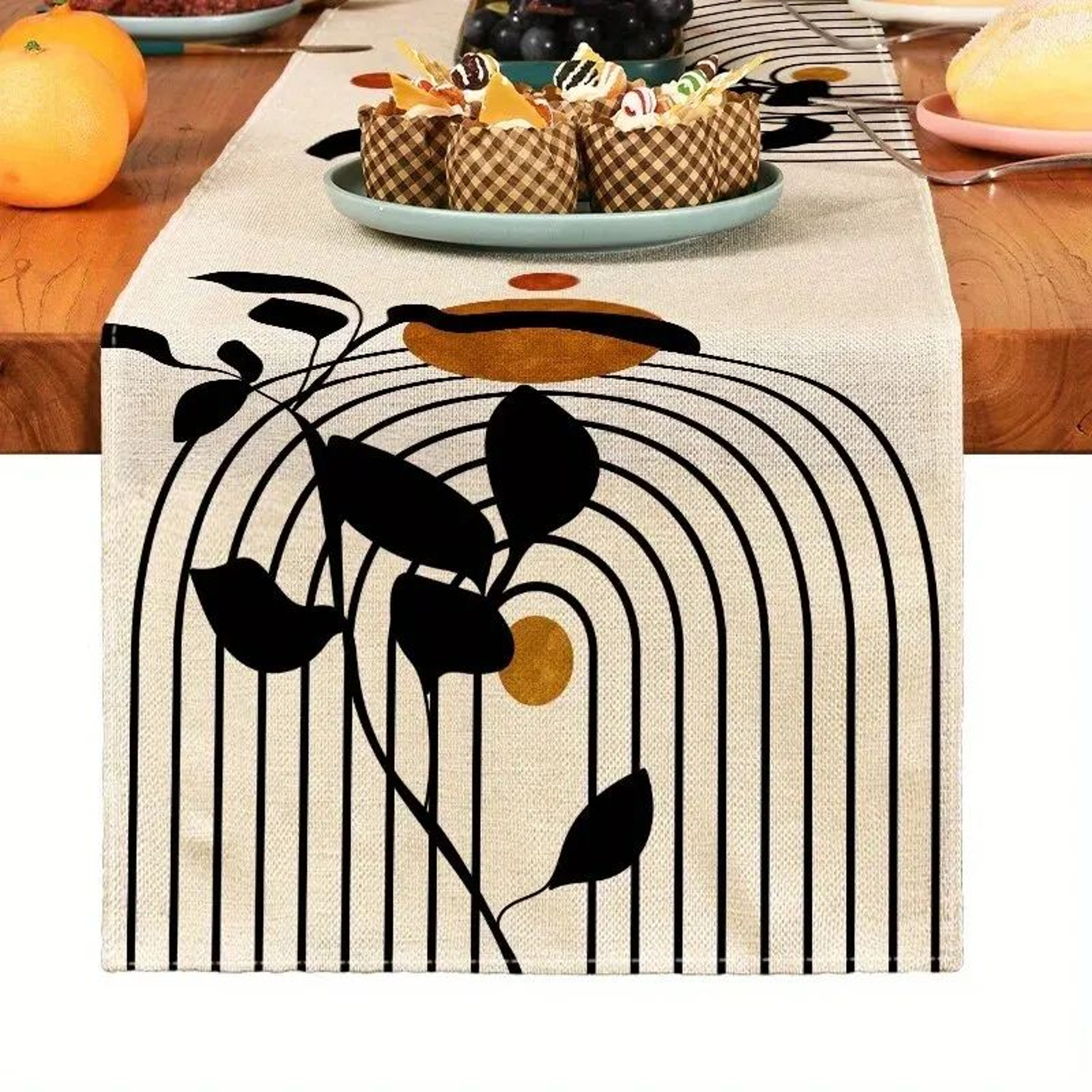 Boho Plant Linen Table Runner For Dining Table  Minimalist Botanical Kitchen Decor 7