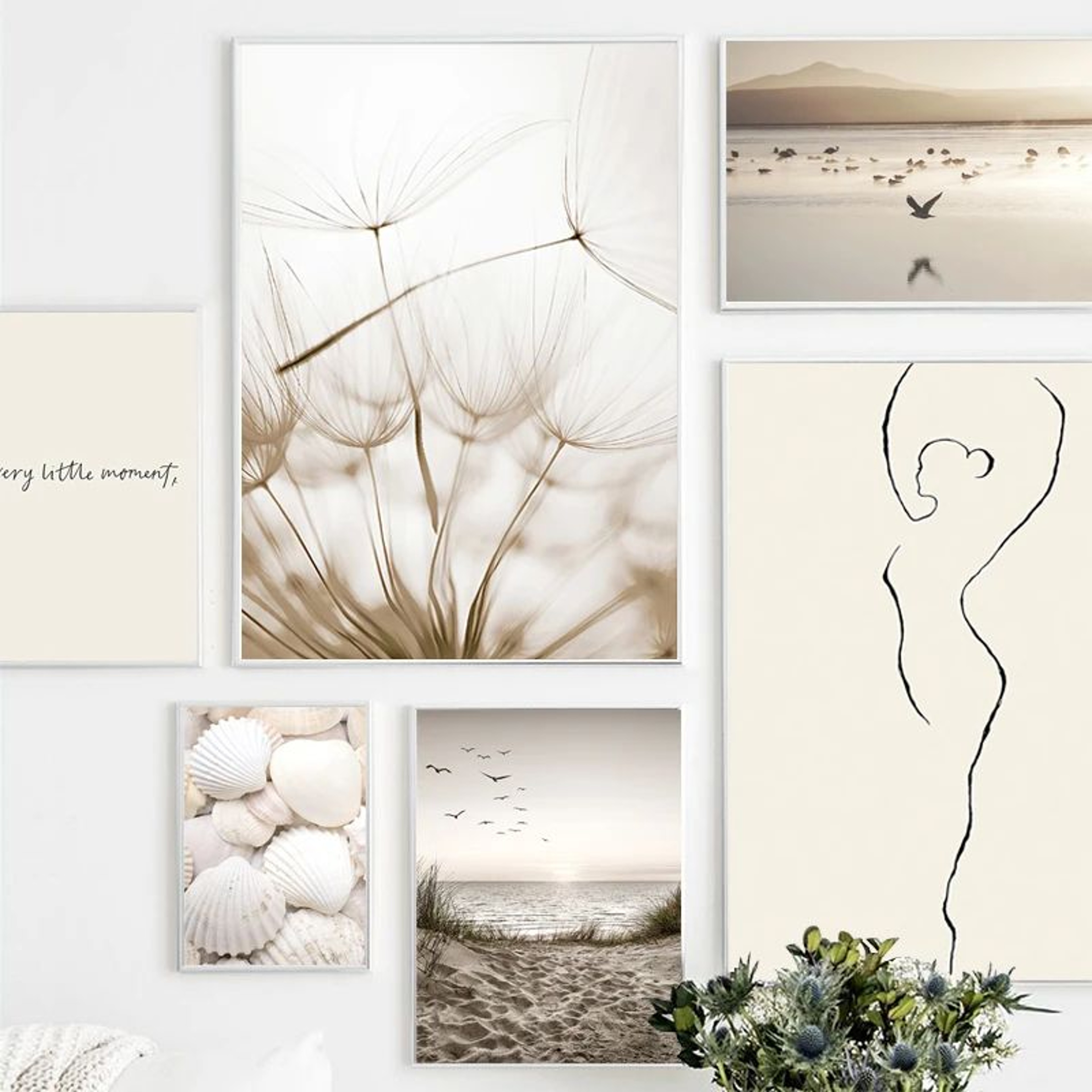 Nordic Beach Canvas Wall Art For Living Room  White Shell Dandelion Floral Home Decor 0