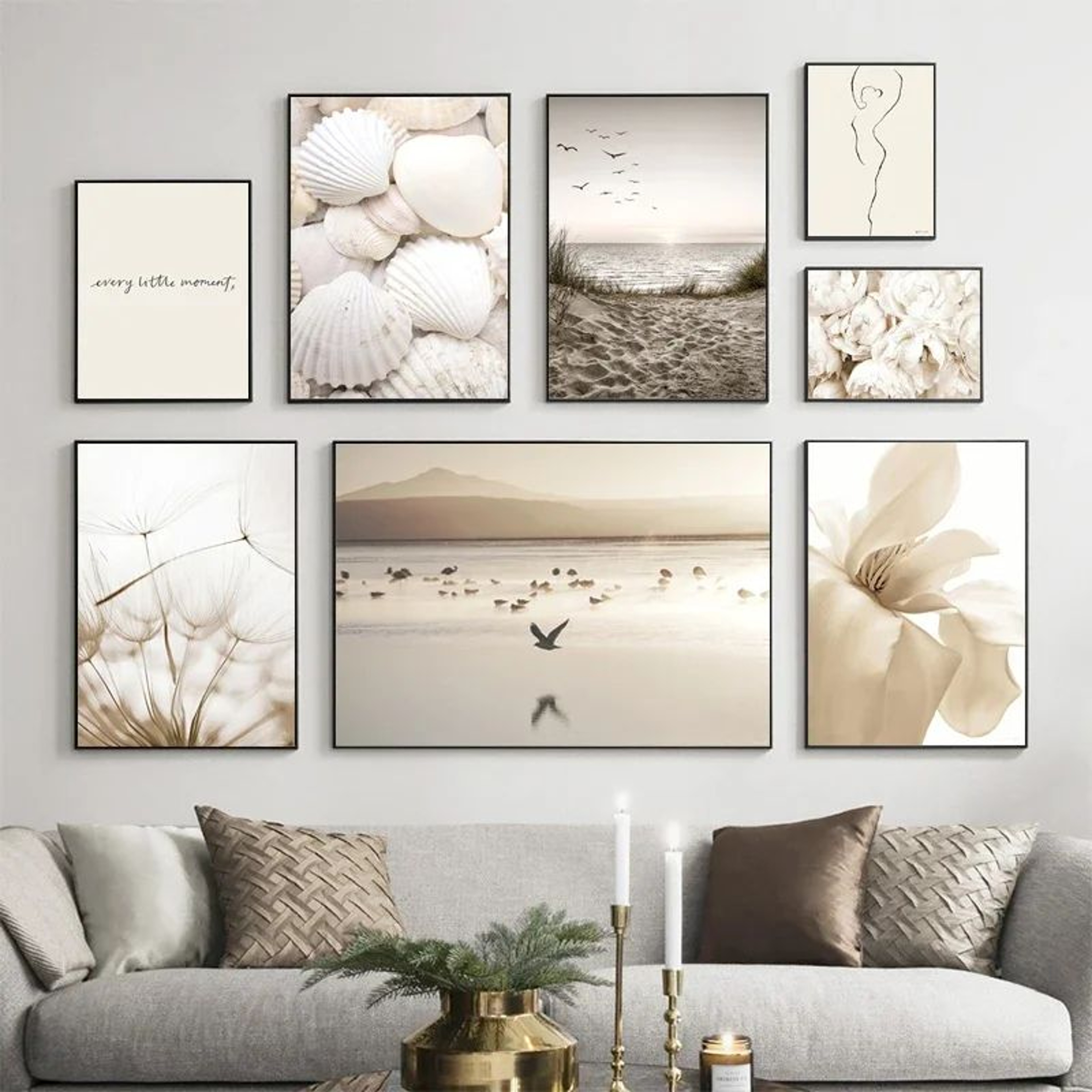 Nordic Beach Canvas Wall Art For Living Room  White Shell Dandelion Floral Home Decor 2