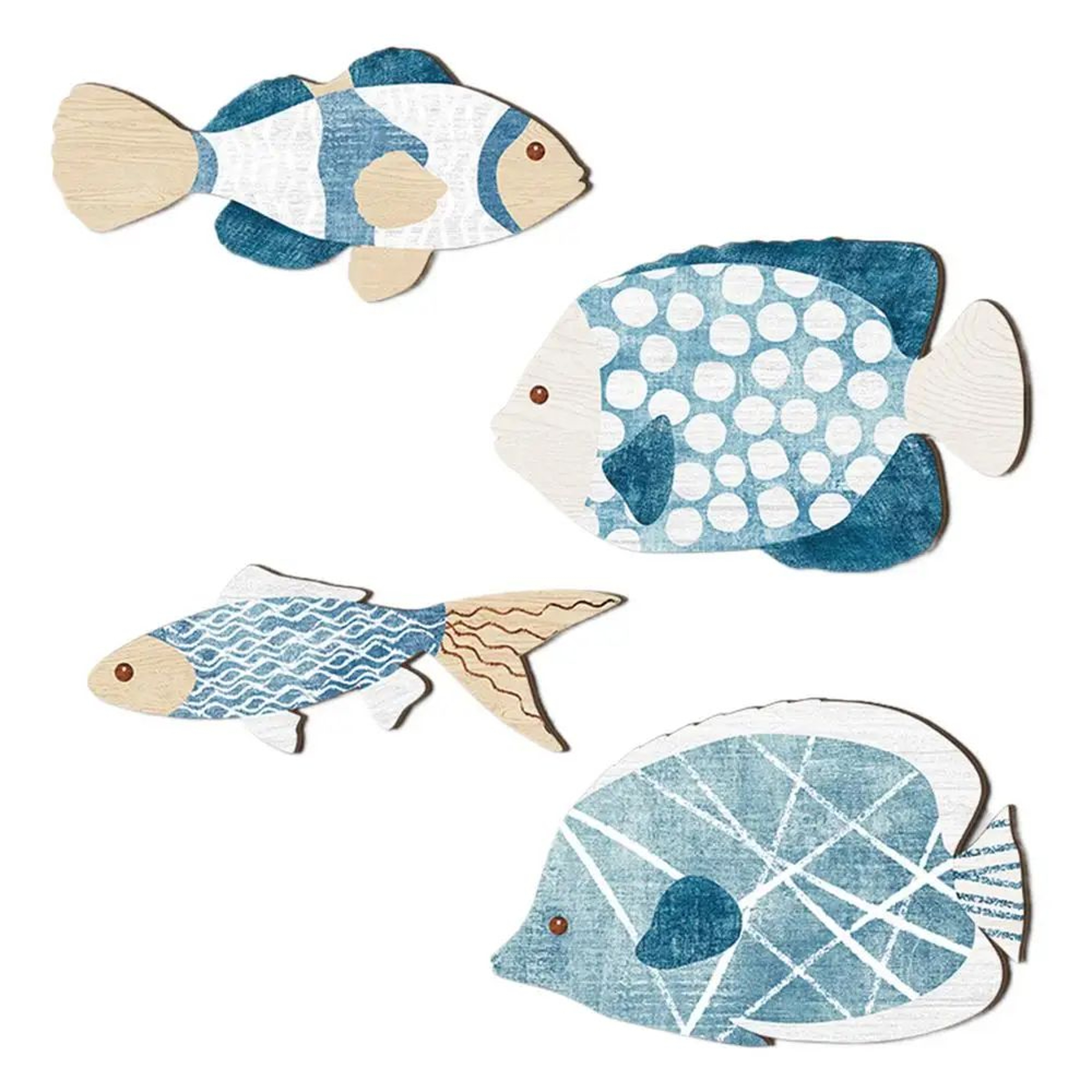 Coastal Wooden Fish Wall Decor Set  4pcs Nautical Beach Style Hanging Art For Home 6