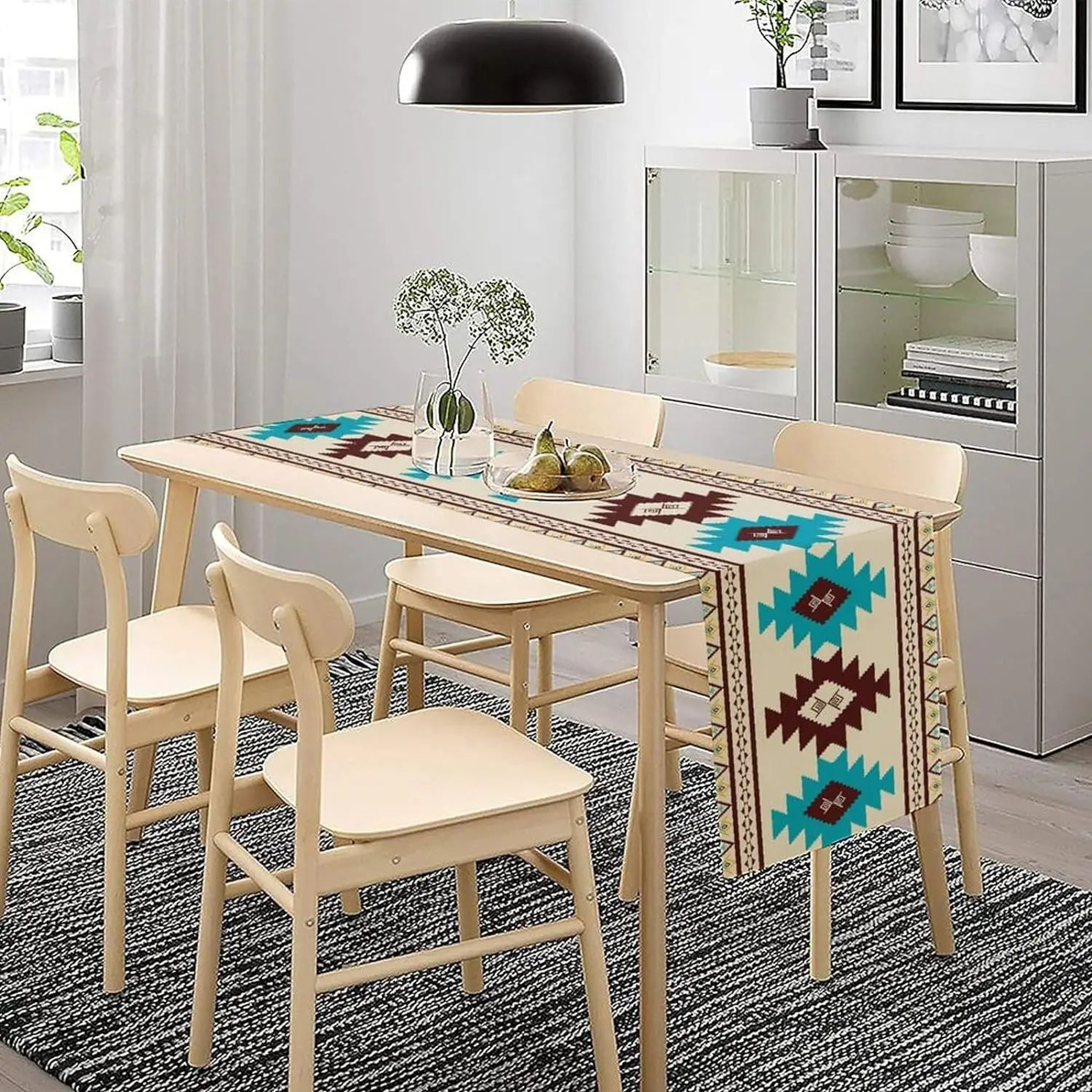 Aztec Tribal Linen Table Runner For Dining Table  Boho Geometric Farmhouse Kitchen Decor 1