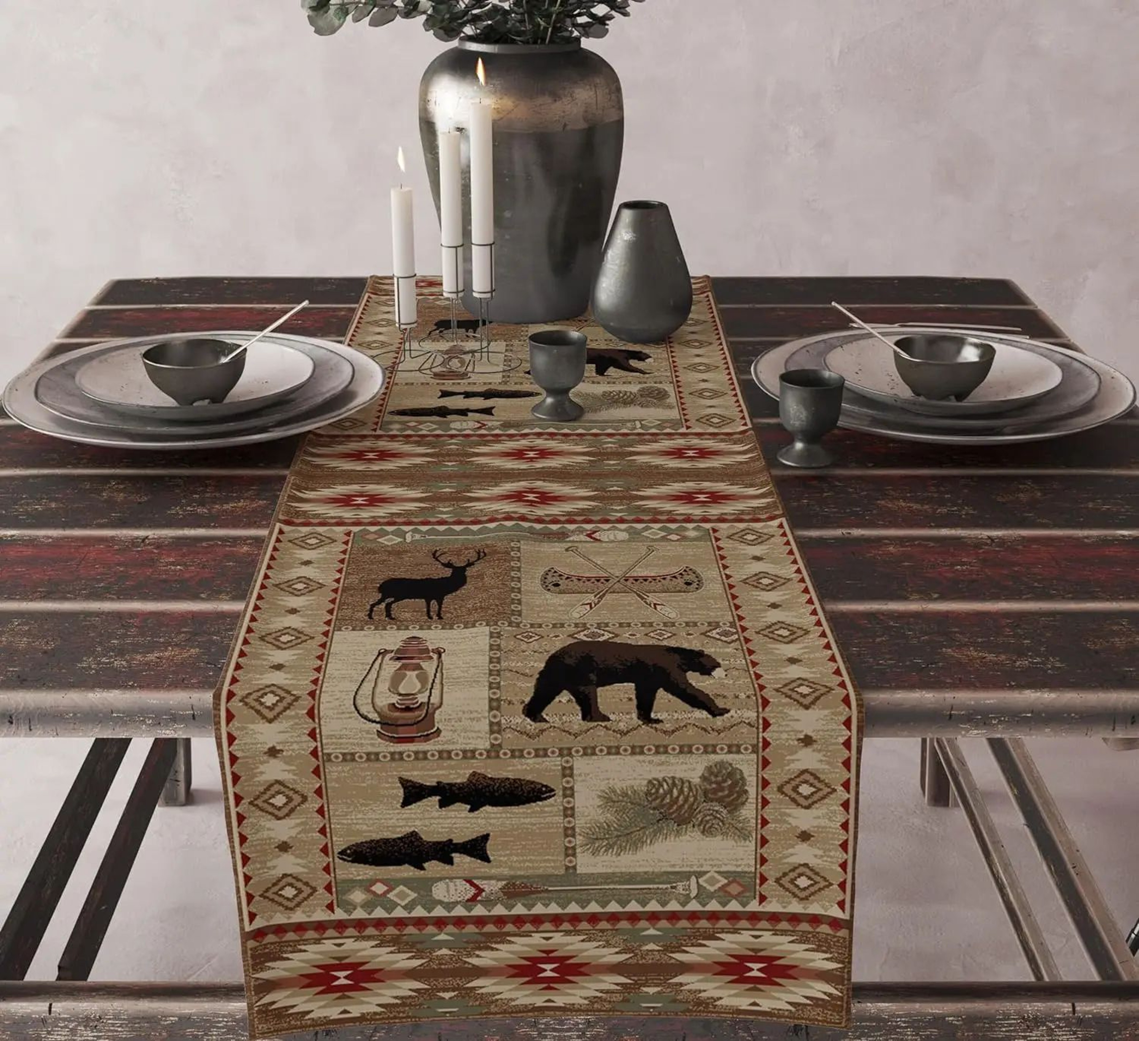 Aztec Tribal Linen Table Runner For Dining Table  Boho Geometric Farmhouse Kitchen Decor 15