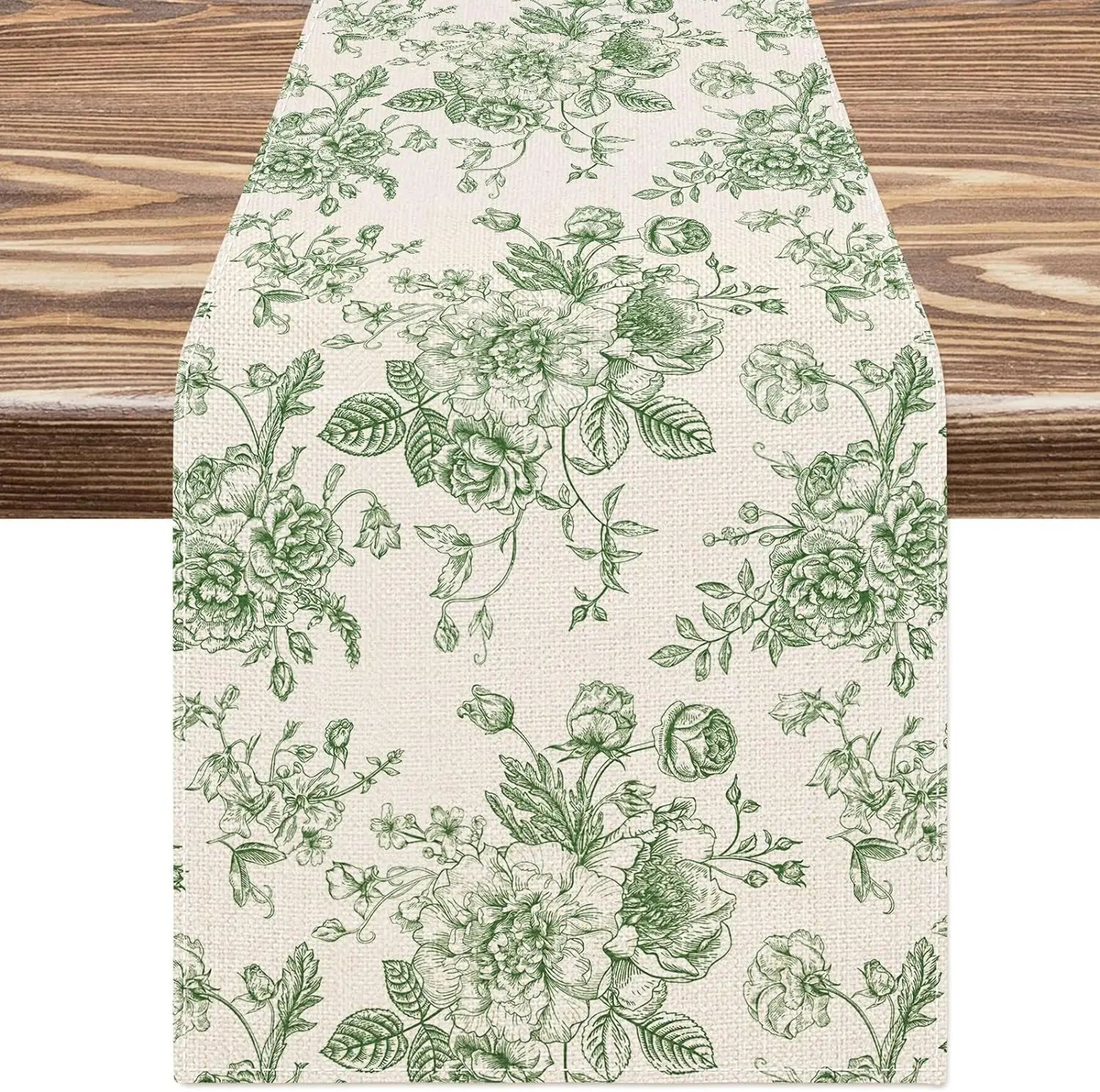Chinoiserie Blue Floral Linen Table Runner For Dining Table  Elegant Vintage Farmhouse Decor 7