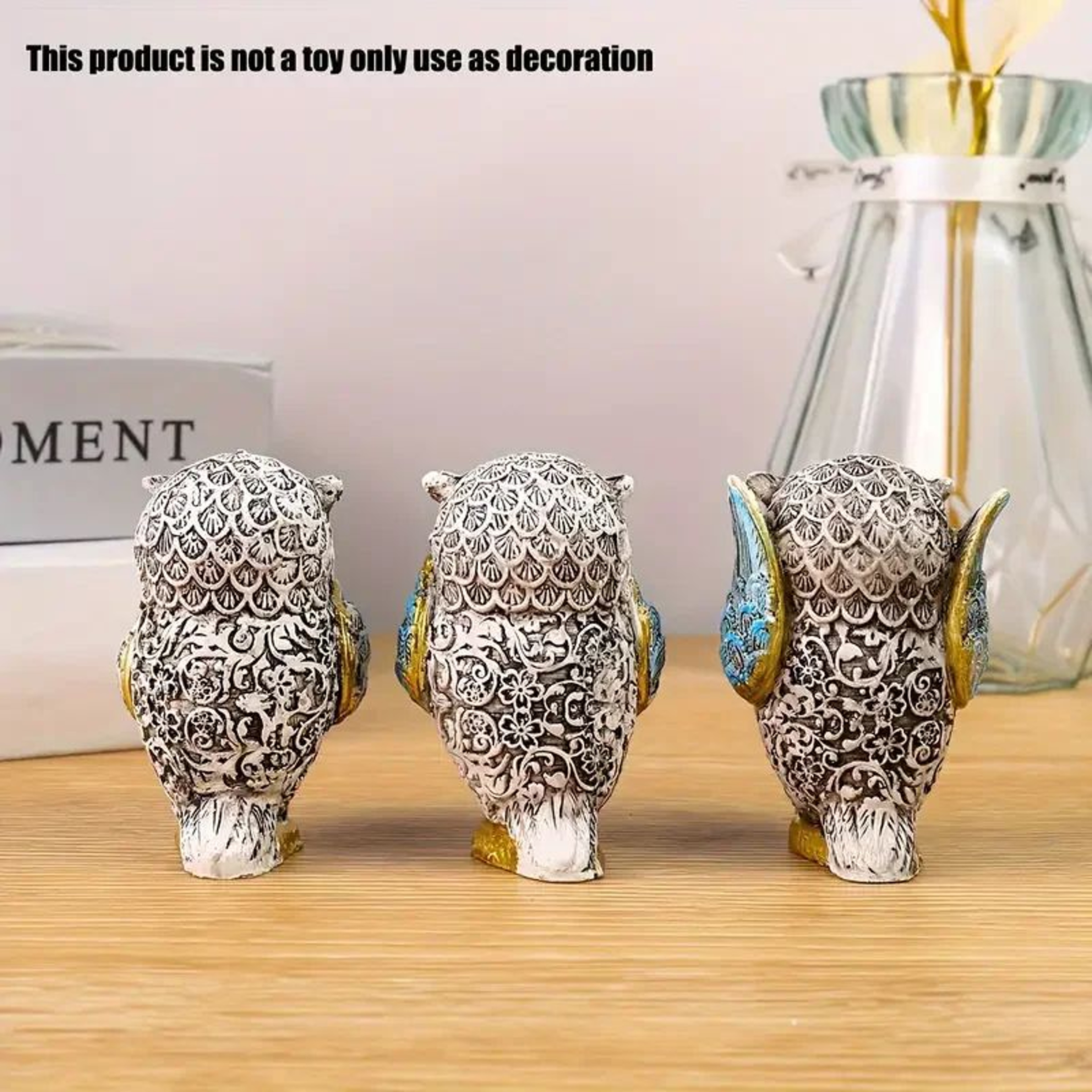 3Piece Resin Owl Figurine Set  Decorative Animal Statues For Home Office  Indoor Display 3