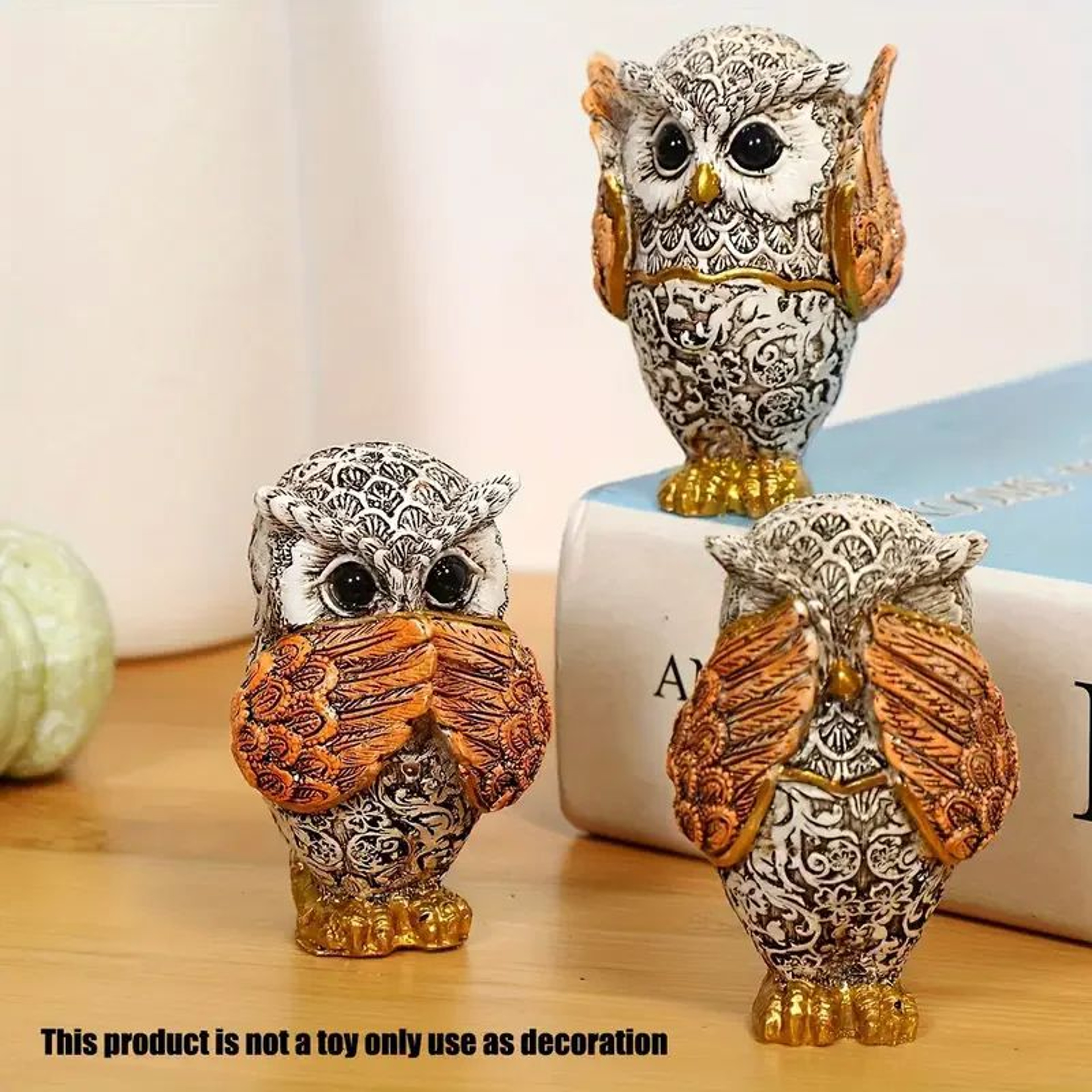 3Piece Resin Owl Figurine Set  Decorative Animal Statues For Home Office  Indoor Display 4