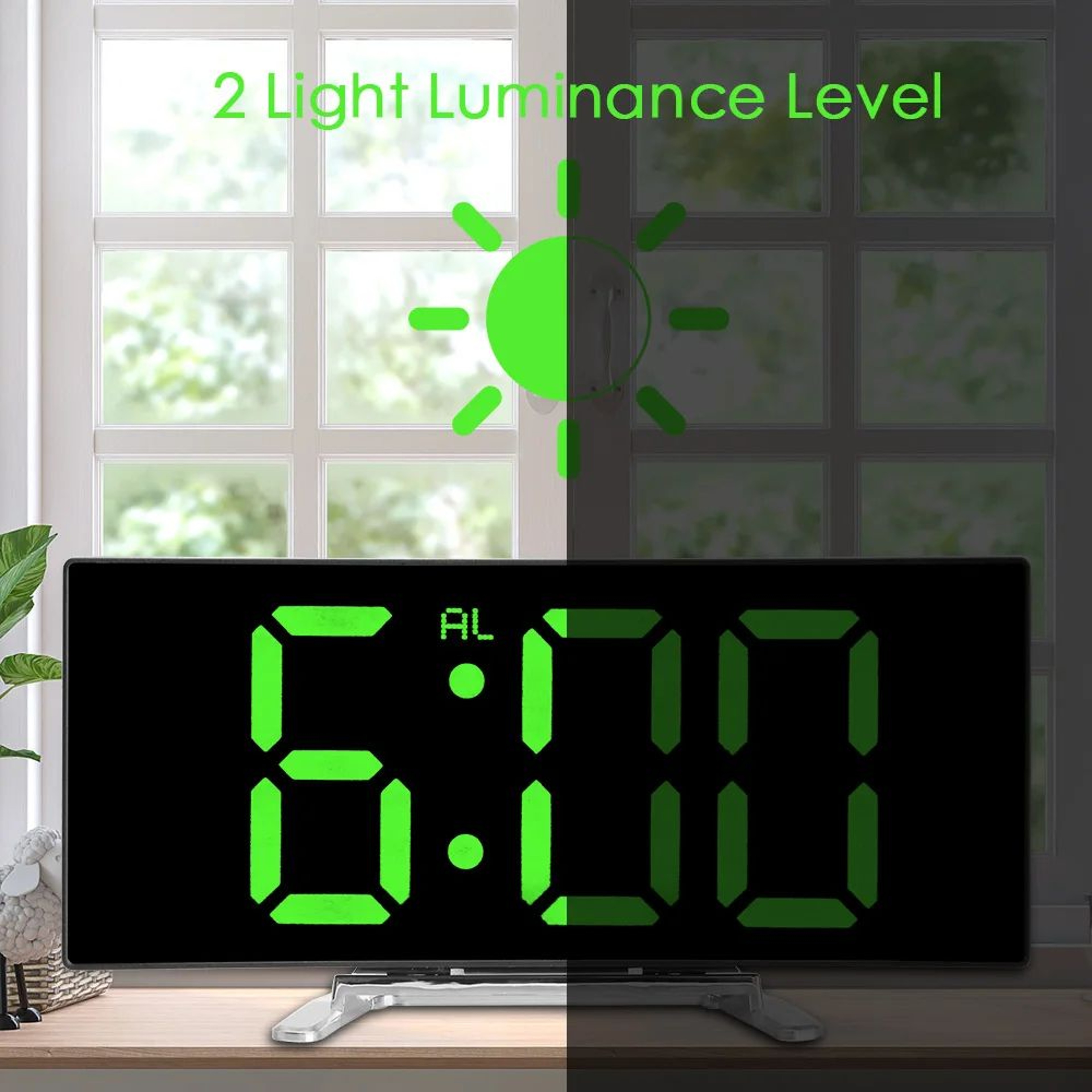 Curved LED Mirror Alarm Clock  Dimmable Digital Desk Clock With Temperature Display  Snooze Functio 5