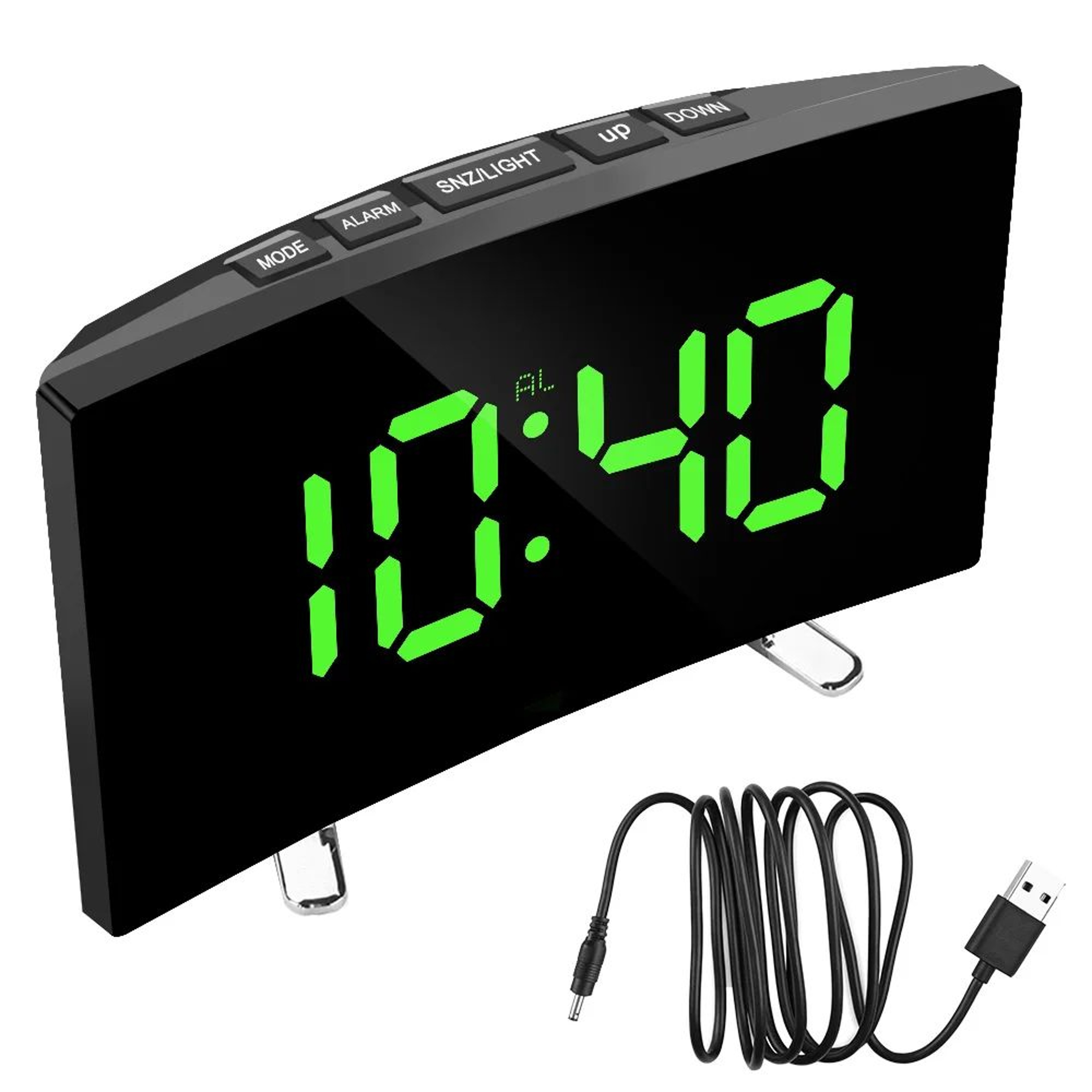 Curved LED Mirror Alarm Clock  Dimmable Digital Desk Clock With Temperature Display  Snooze Functio 8