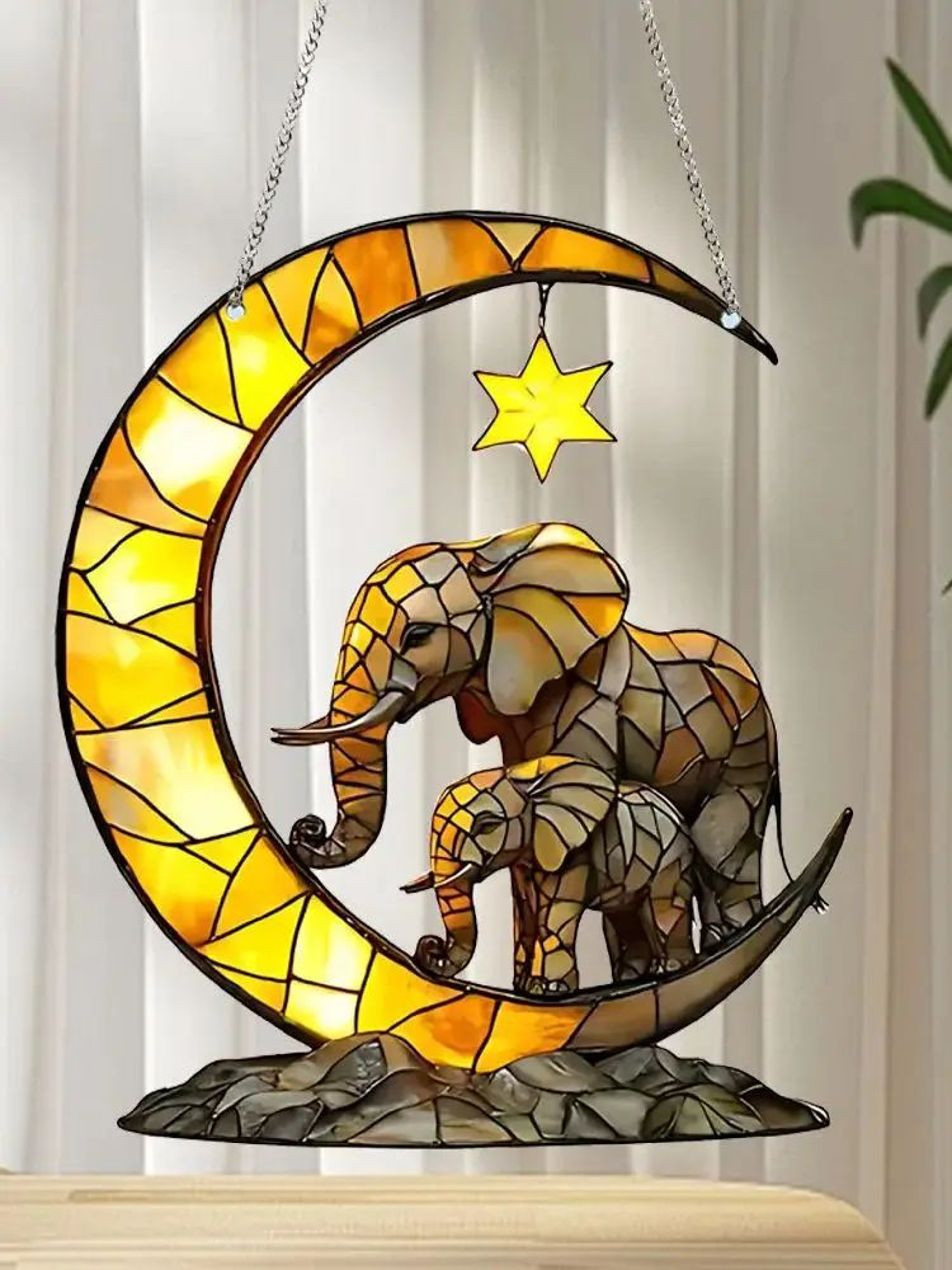 Elephant Family Moon Hanging Decor  Charming Window Pendant For Garden Bedroom  Home Decoration 1