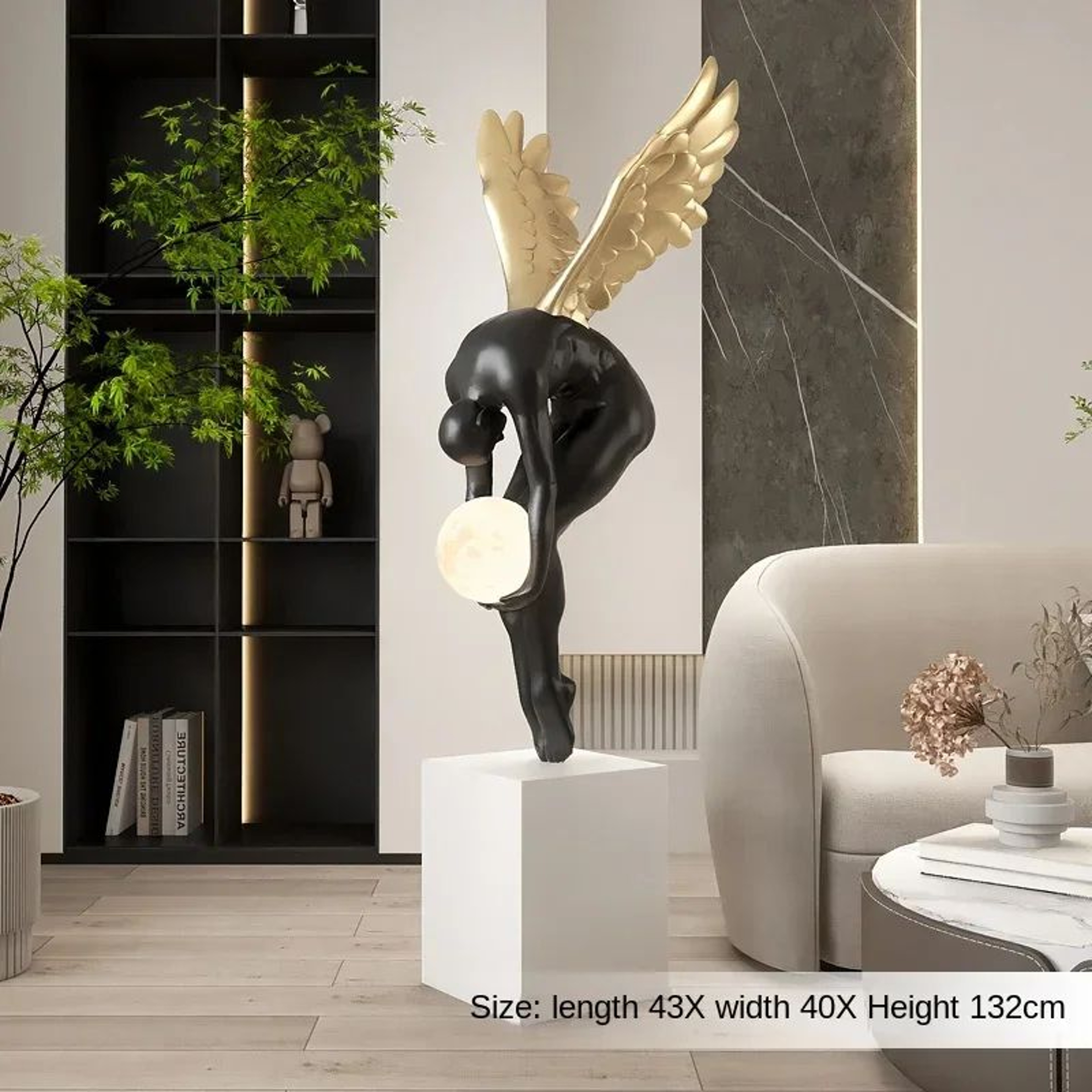 Luminous Wing Sculpture  Nordic Resin Angel Figure Modern Living Room Decor Statue 6