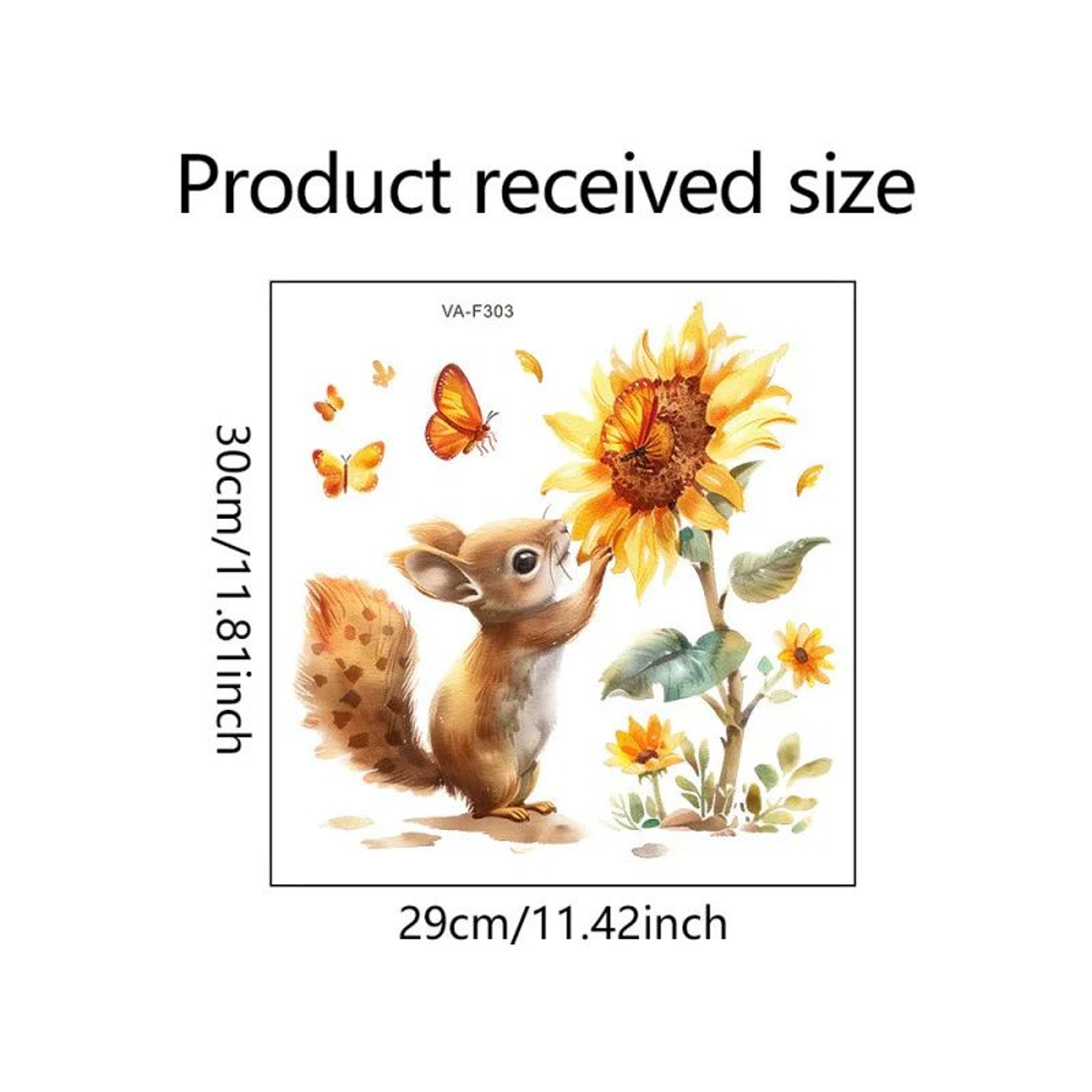 Rustic Watercolor Squirrel Wall Decal  Sunflower Window Sticker For Home  Glass Decor 4