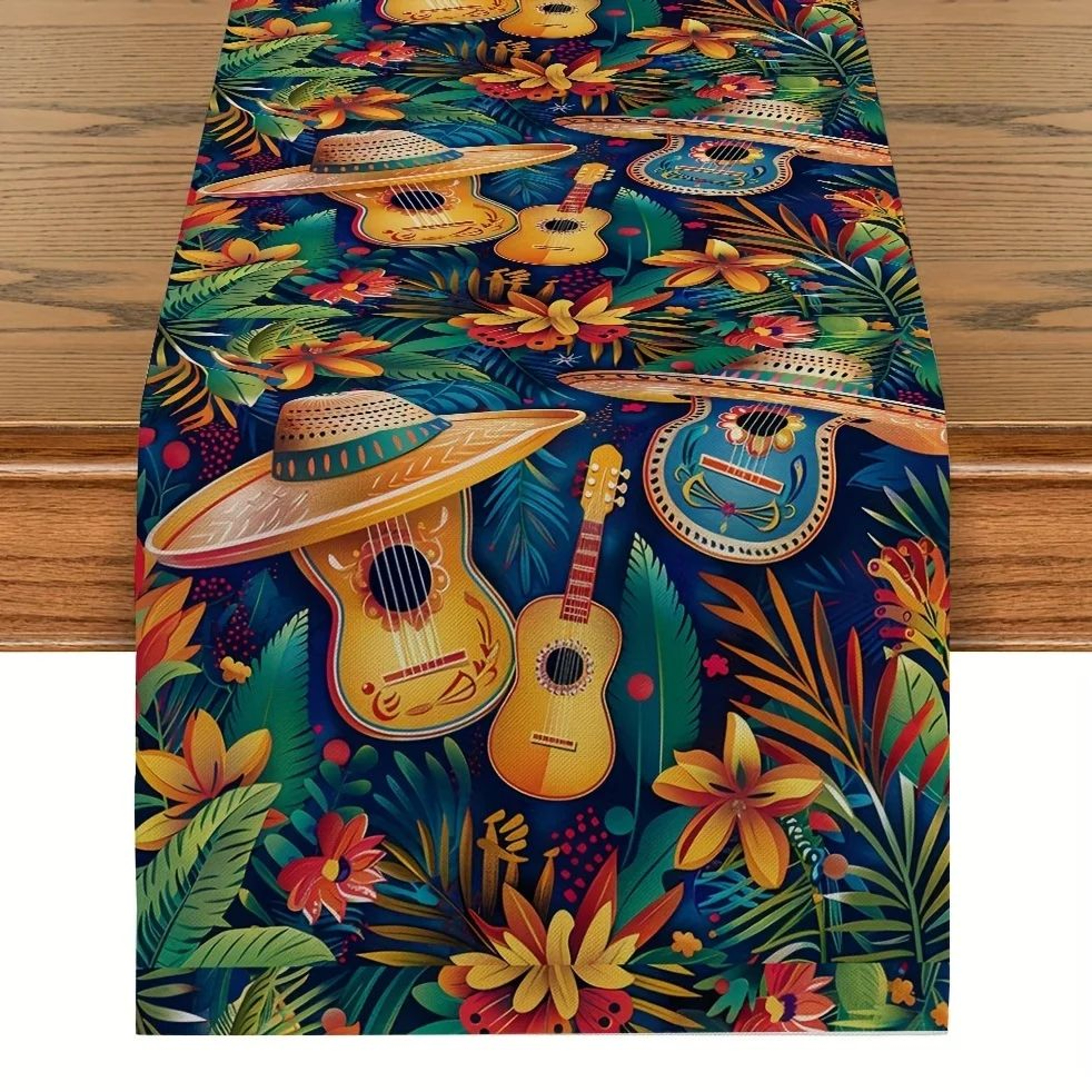 Mexican Fiesta Linen Table Runner  Colorful Cactus  Day Of The Dead Table Decor For Parties  Dining 8