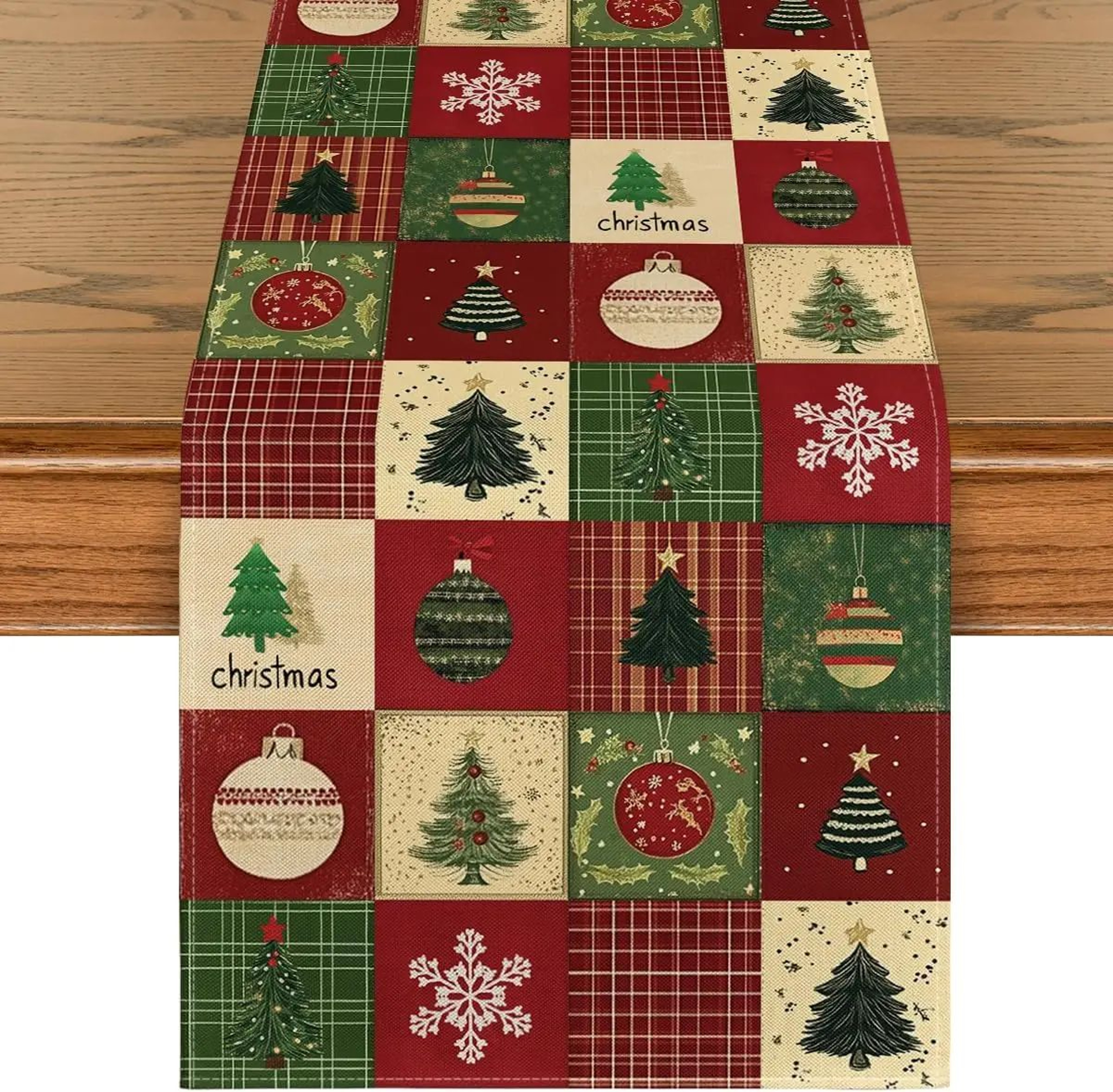 Christmas Plaid Snowflake Table Runner  Linen Holiday Dining Decor For Kitchen  Party Tables 5