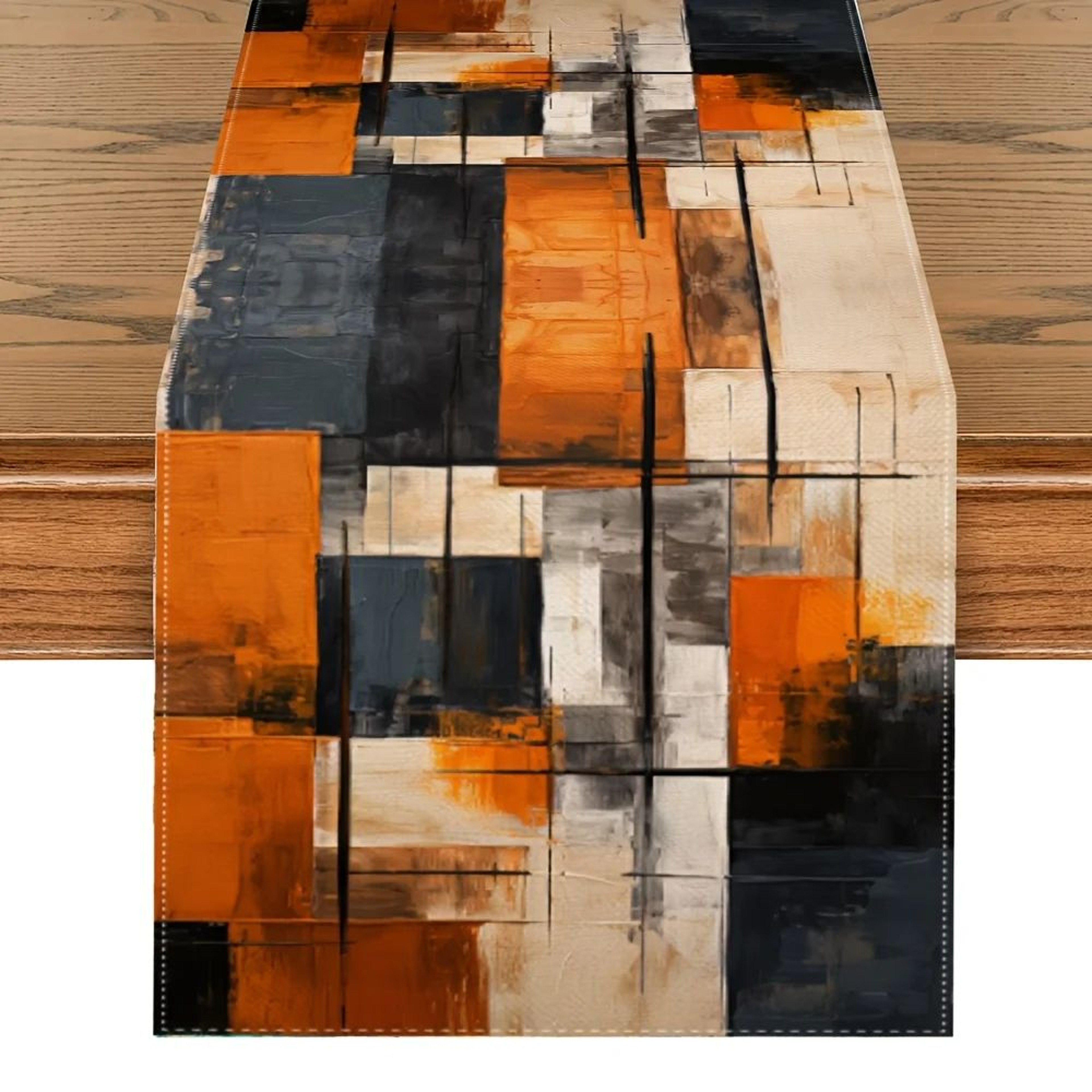 Watercolor Abstract Stripe Table Runner  Orange Black Linen Decor For Holiday  Dining Tables 0