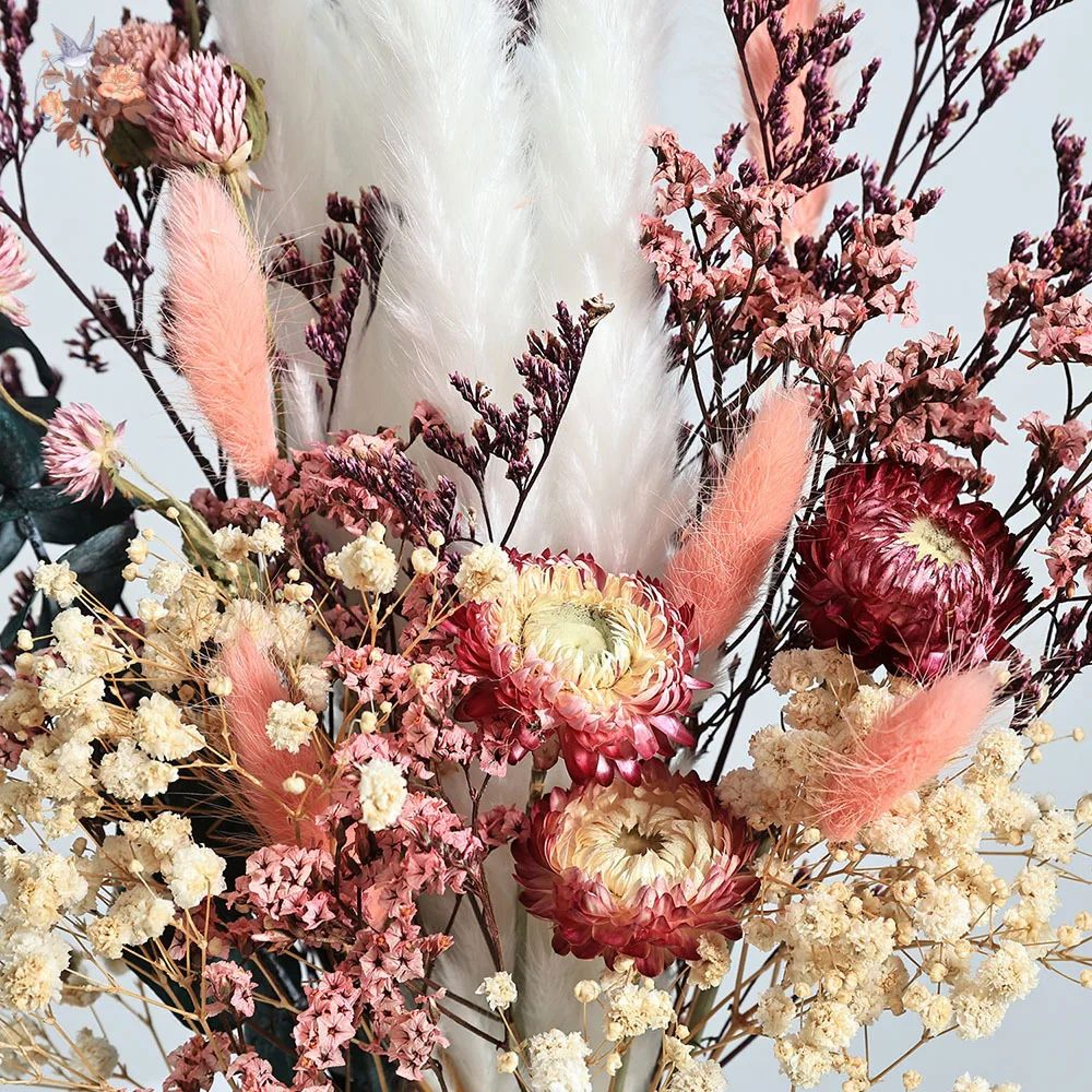 Boho Dried Flower Bouquet  Helichrysum  Eucalyptus Pampas Arrangement For Wedding  Home Decor 1