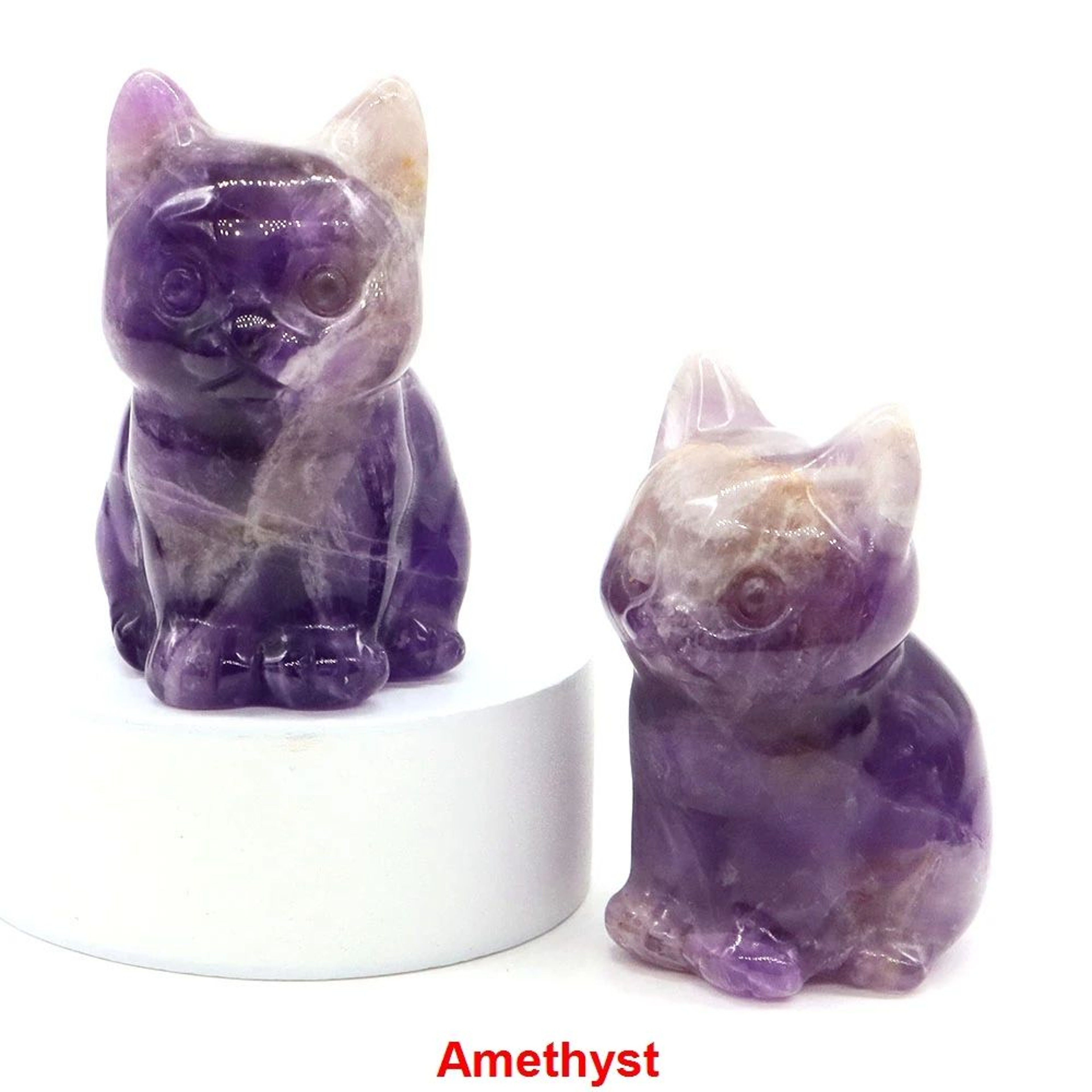 Amethyst Crystal Cat Figurine  HandCarved Healing Stone Statue For Meditation  Home Decor 16