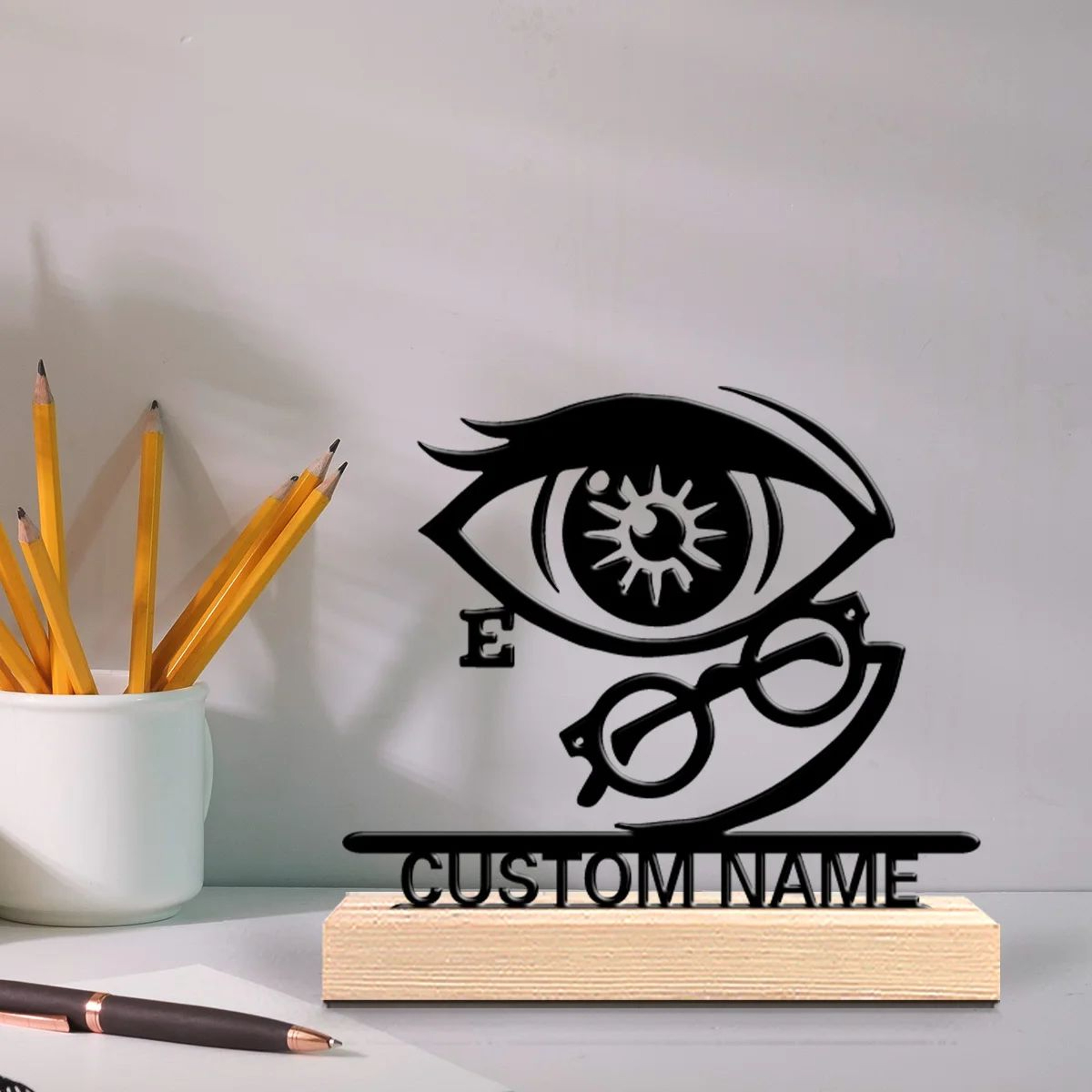 Personalized Ophthalmologist Metal Sculpture  Custom Eye Doctor Desk Decor With Wooden Base Profess 4