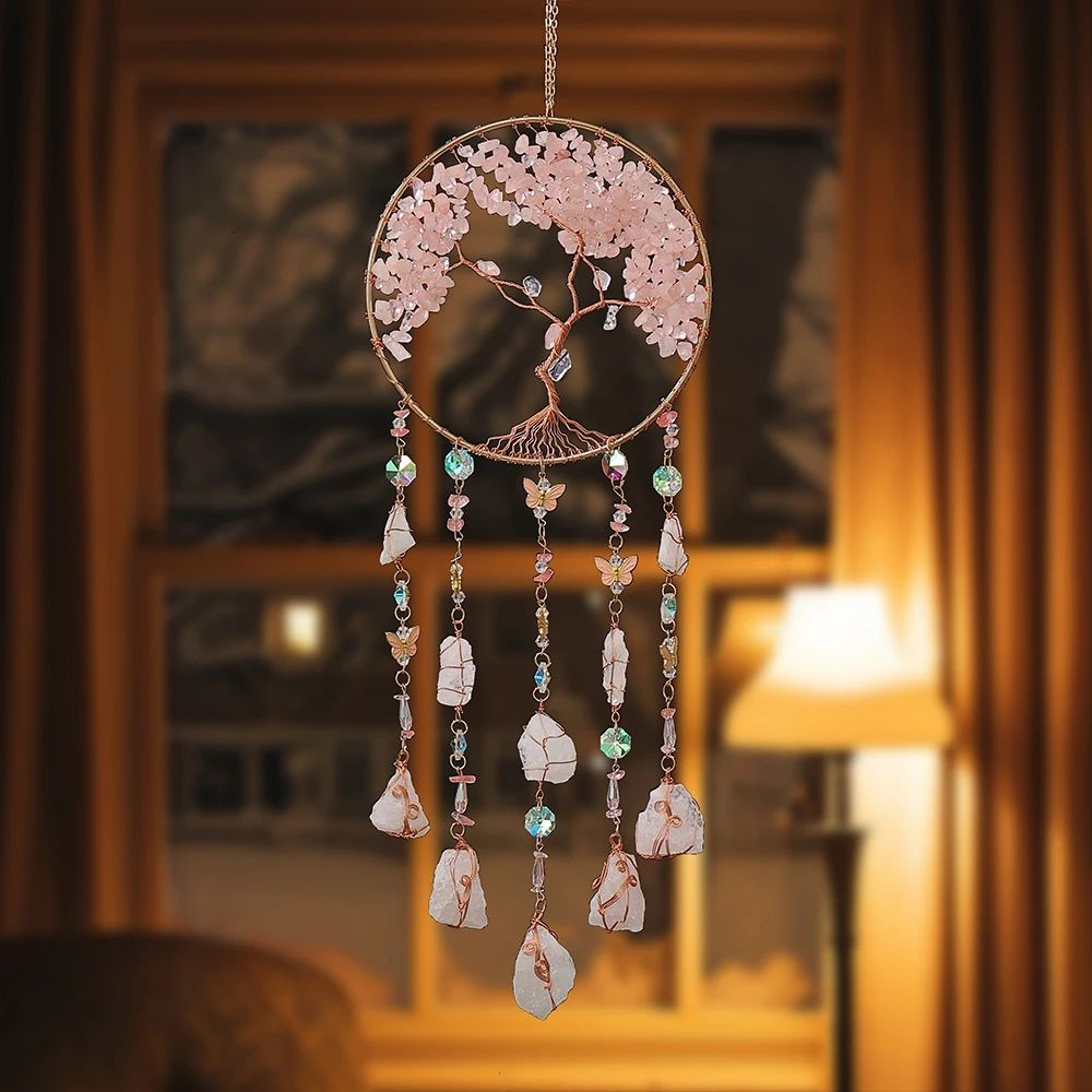 Natural Agate Dream Catcher Wall Hanging  Moon Star Sun Crystal Decor For Bedroom  Garden 1