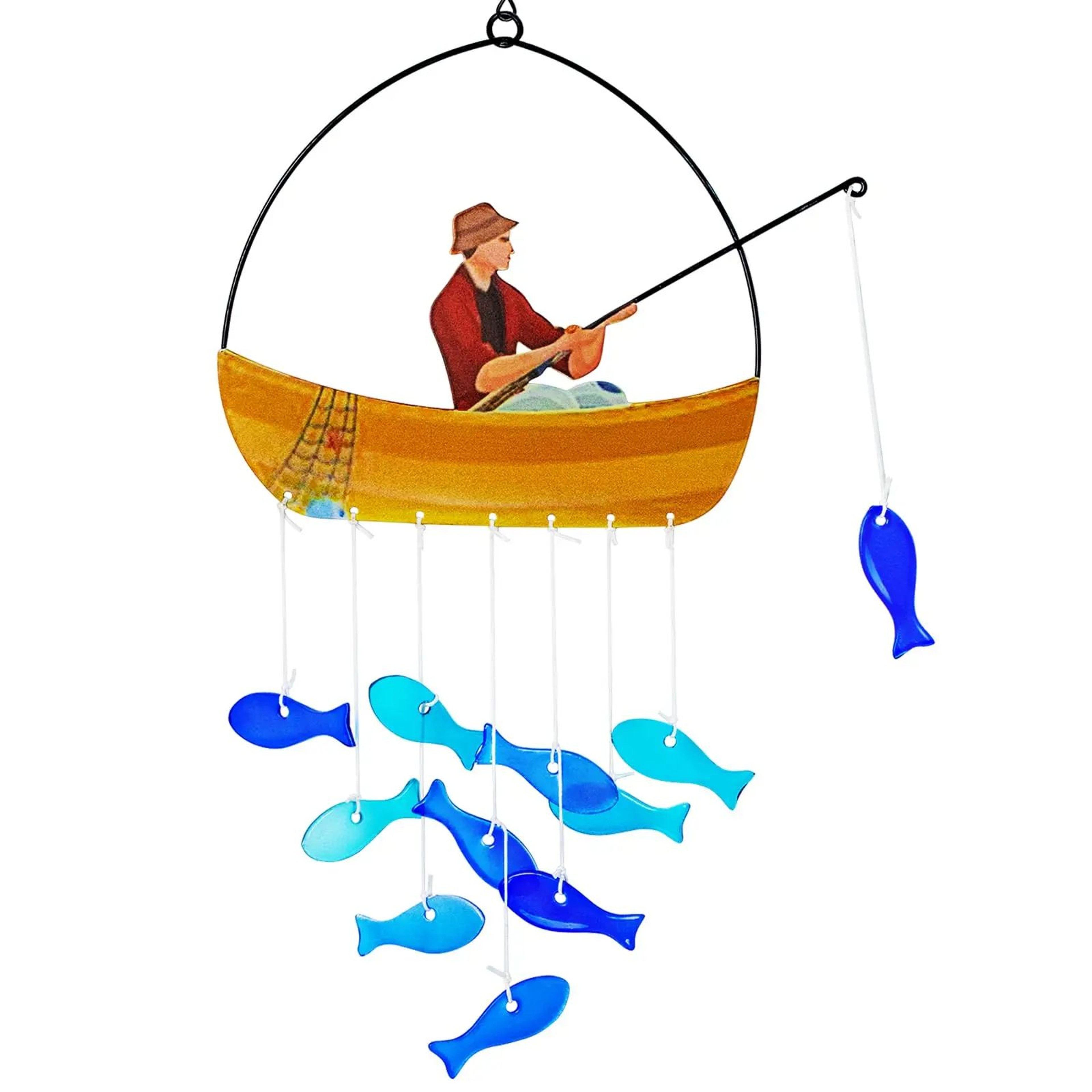 21in Blue Sea Glass Fish Wind Chimes  Coastal Outdoor Suncatcher Garden Decor Gift For Women  Mom 0