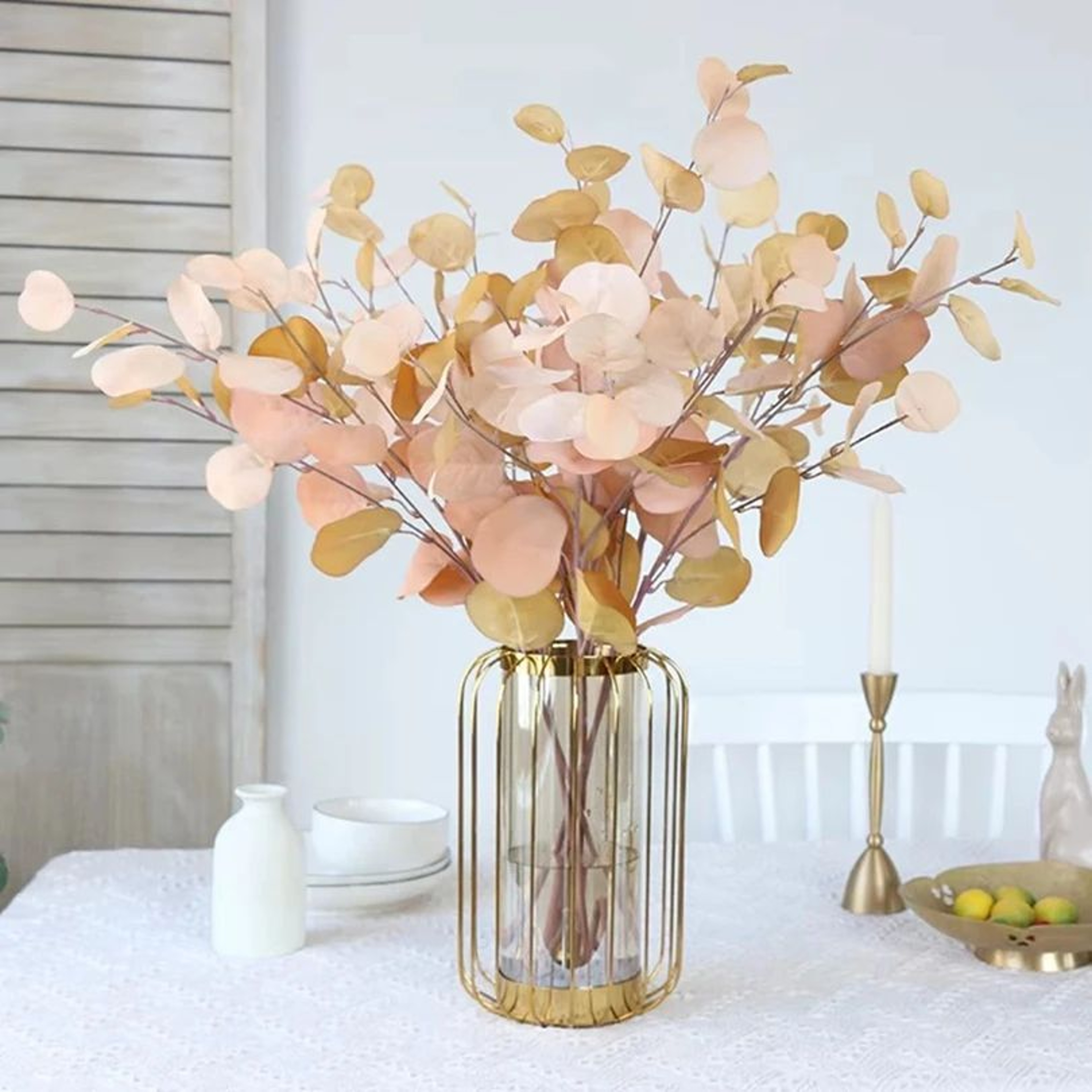 Artificial Eucalyptus Money Leaf Stems  Long Pole Faux Greenery For Home Wedding  Table Decor 3