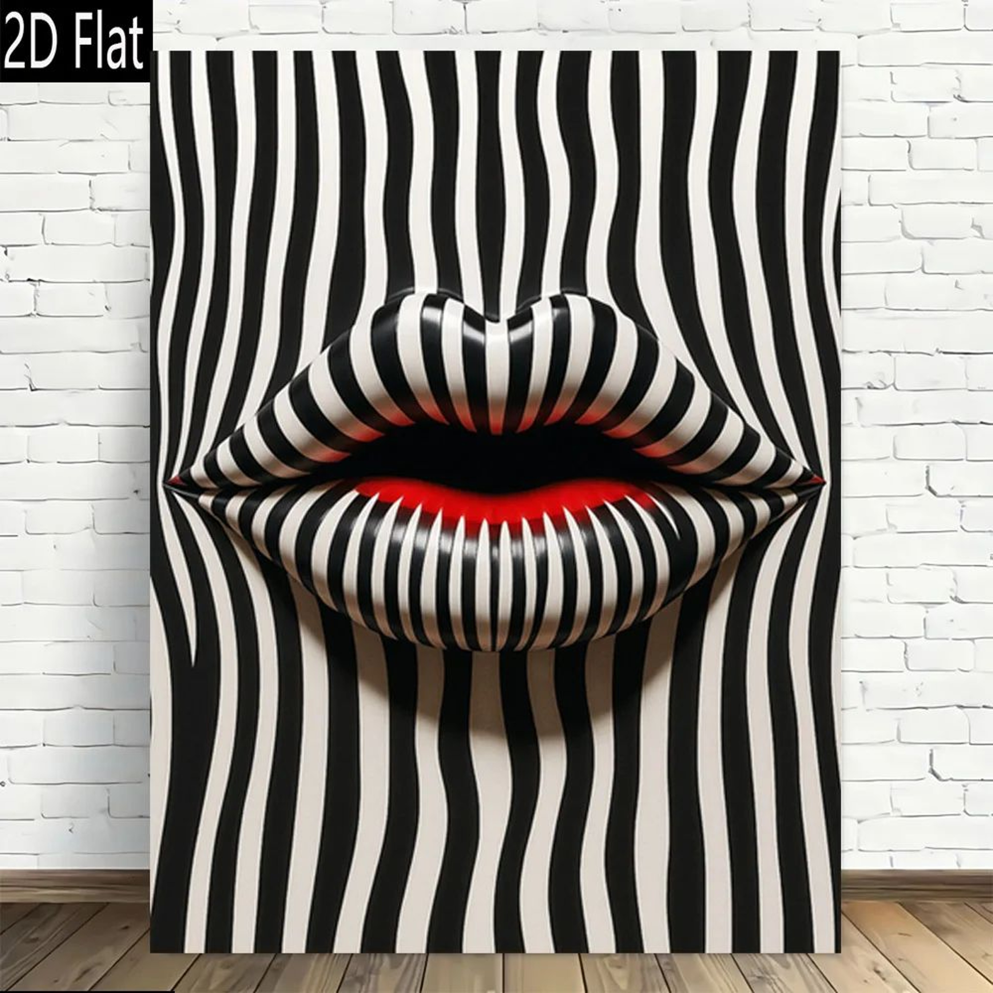 Abstract Striped Lips Canvas Wall Art  Black  White Modern Retro Frameless Print Decor 6