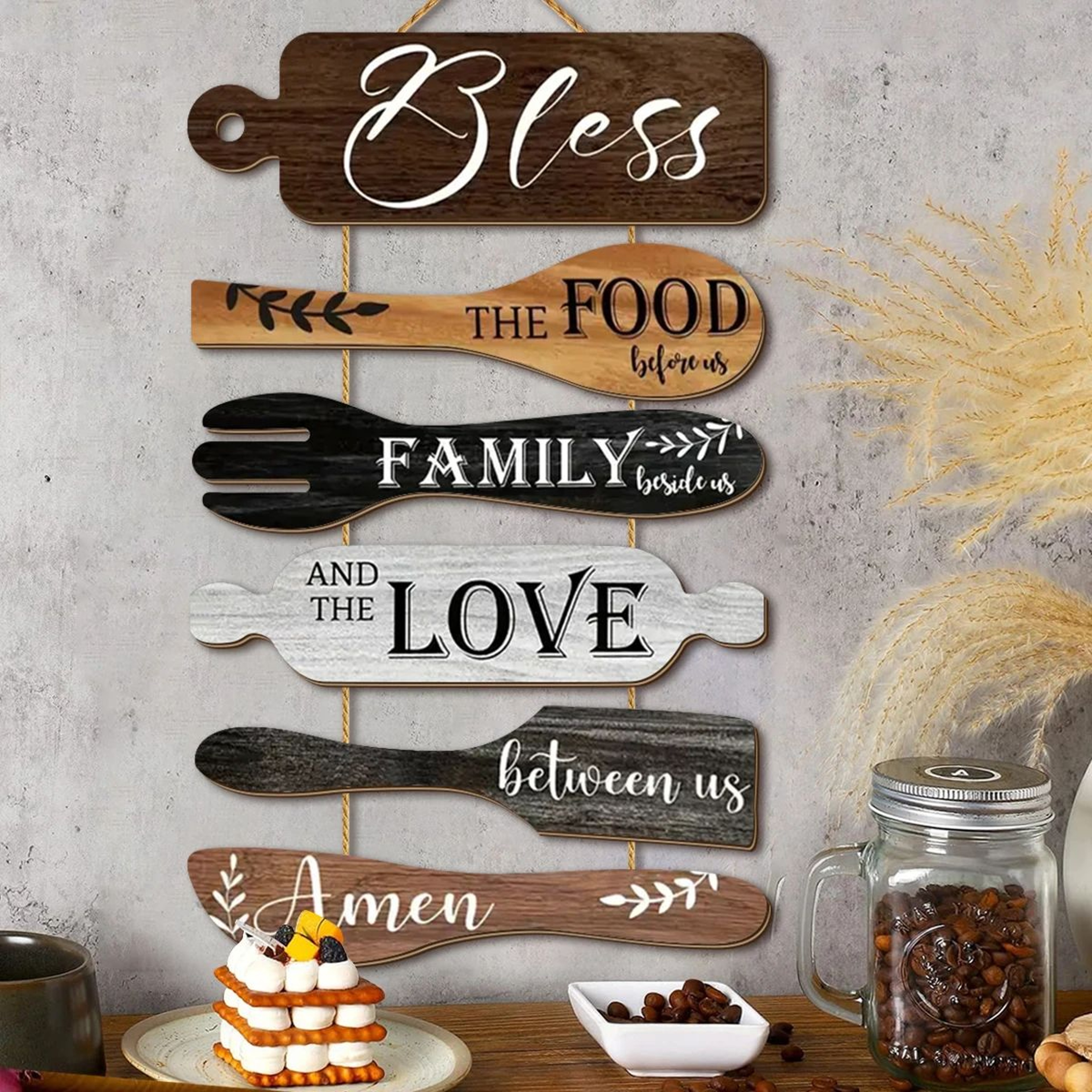 Family Blessings Wooden Kitchen Wall Sign  Rustic Dining Room Decor For Home  Restaurant 0