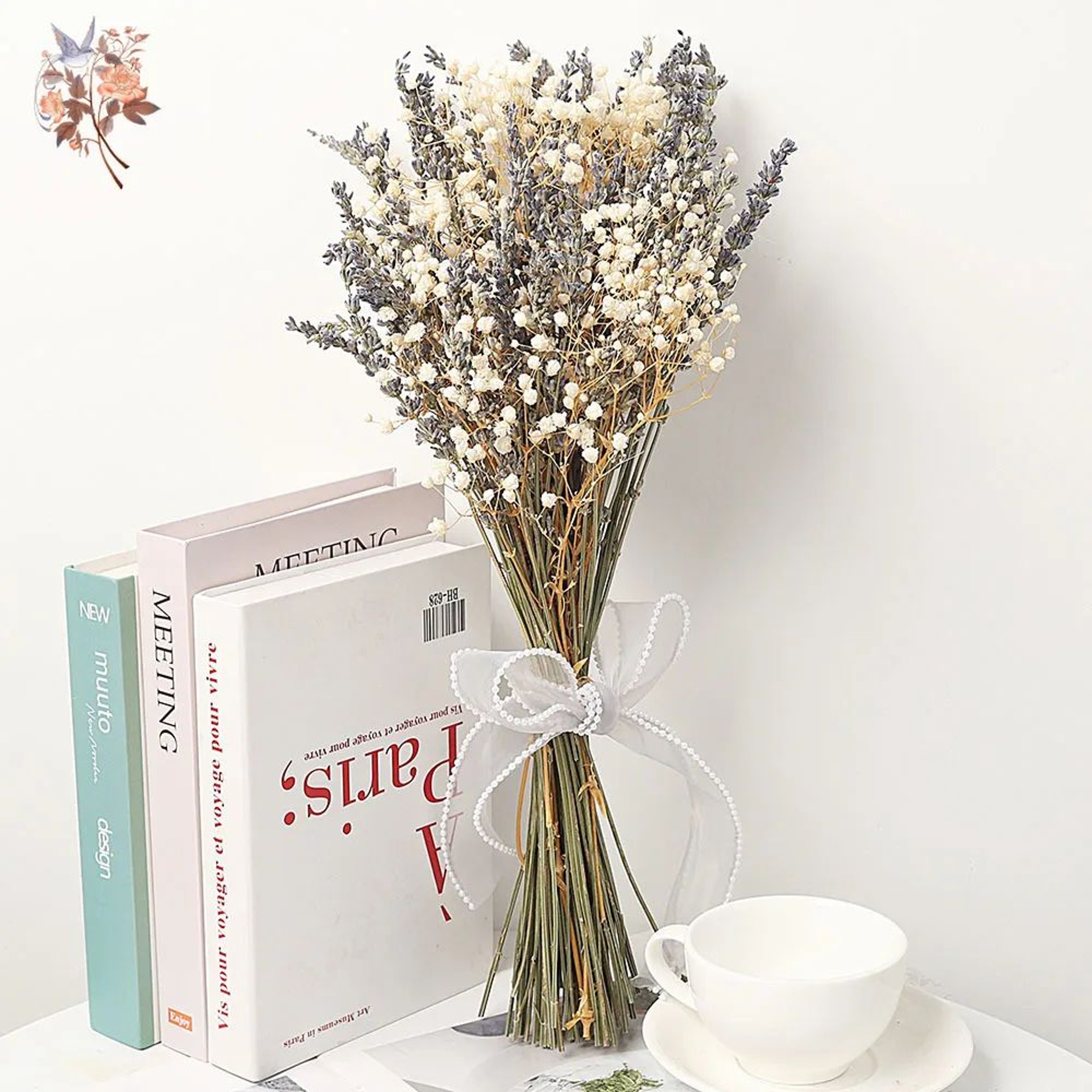 Lavender Gypsophila Dried Flower Bouquet  317oz Romantic Babys Breath Arrangement For Home  Wedding 0