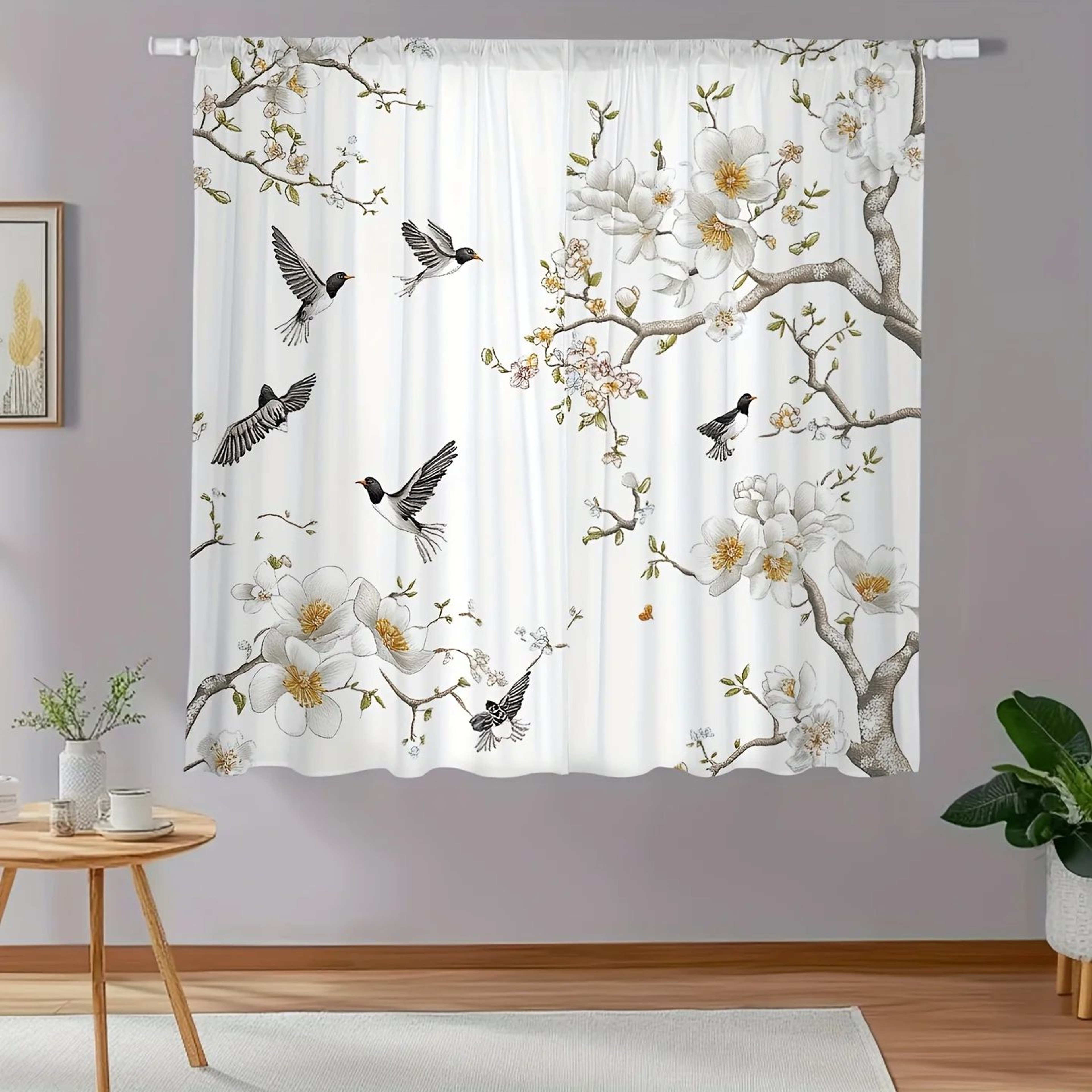 2pcs Floral Bird Print Curtains  Modern Polyester Window Drapes For Living Room  Bedroom 2