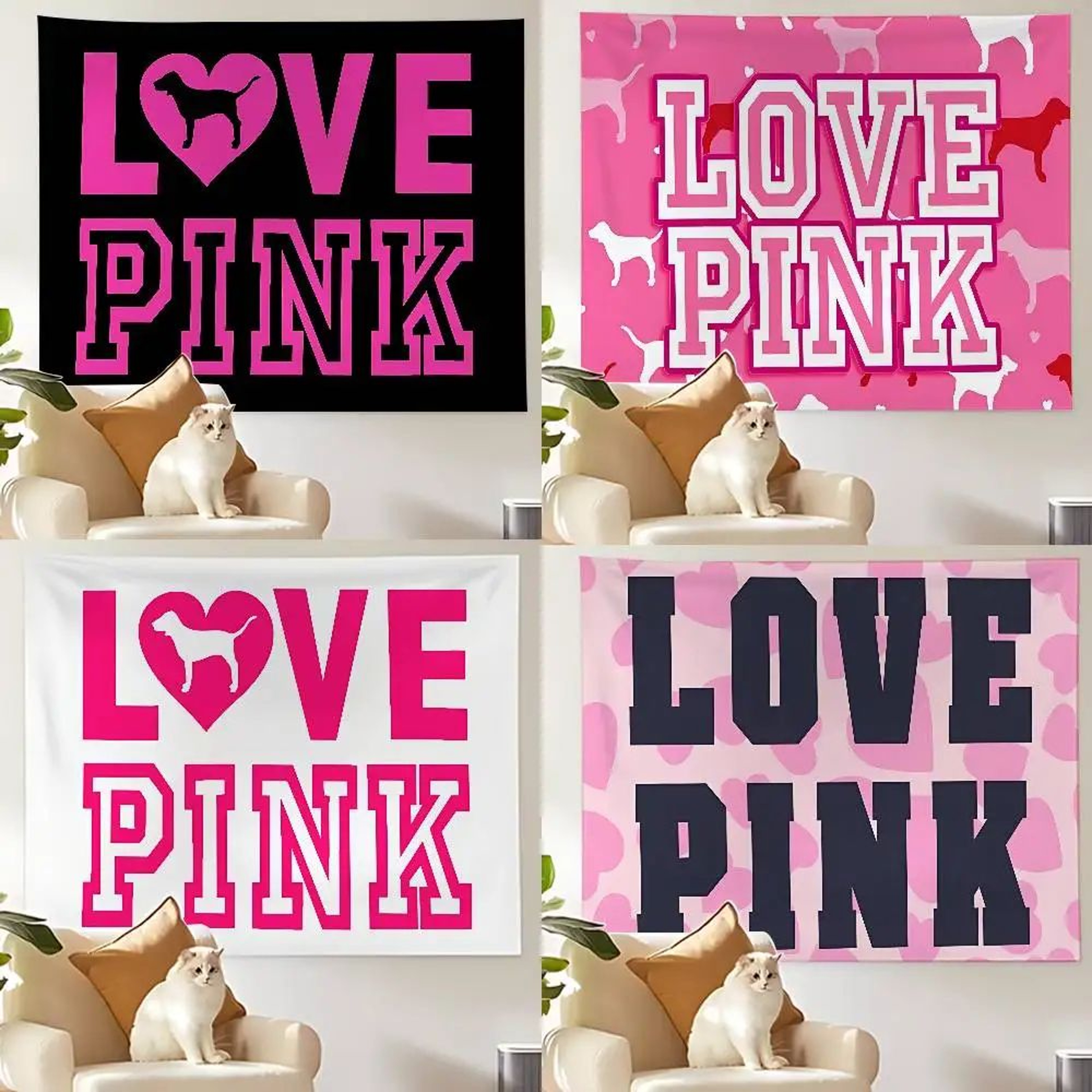 LOVE Pink Wall Tapestry  Romantic Polyester Hanging Decor For Bedroom Living Room  Home Styling 2
