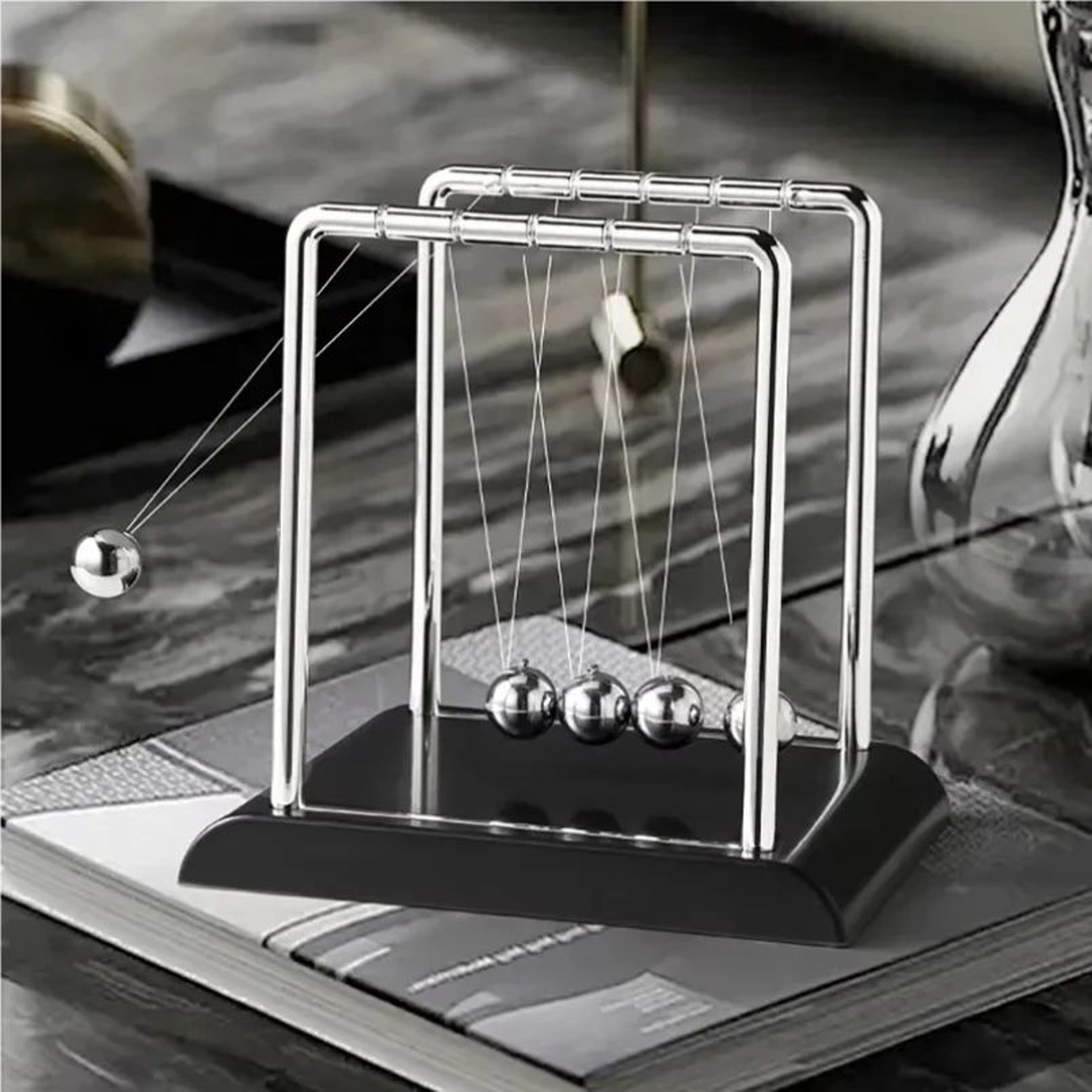 Newtons Cradle Balance Desk Toy  Stress Relief Kinetic Energy Pendulum For Office  Home Decor 0