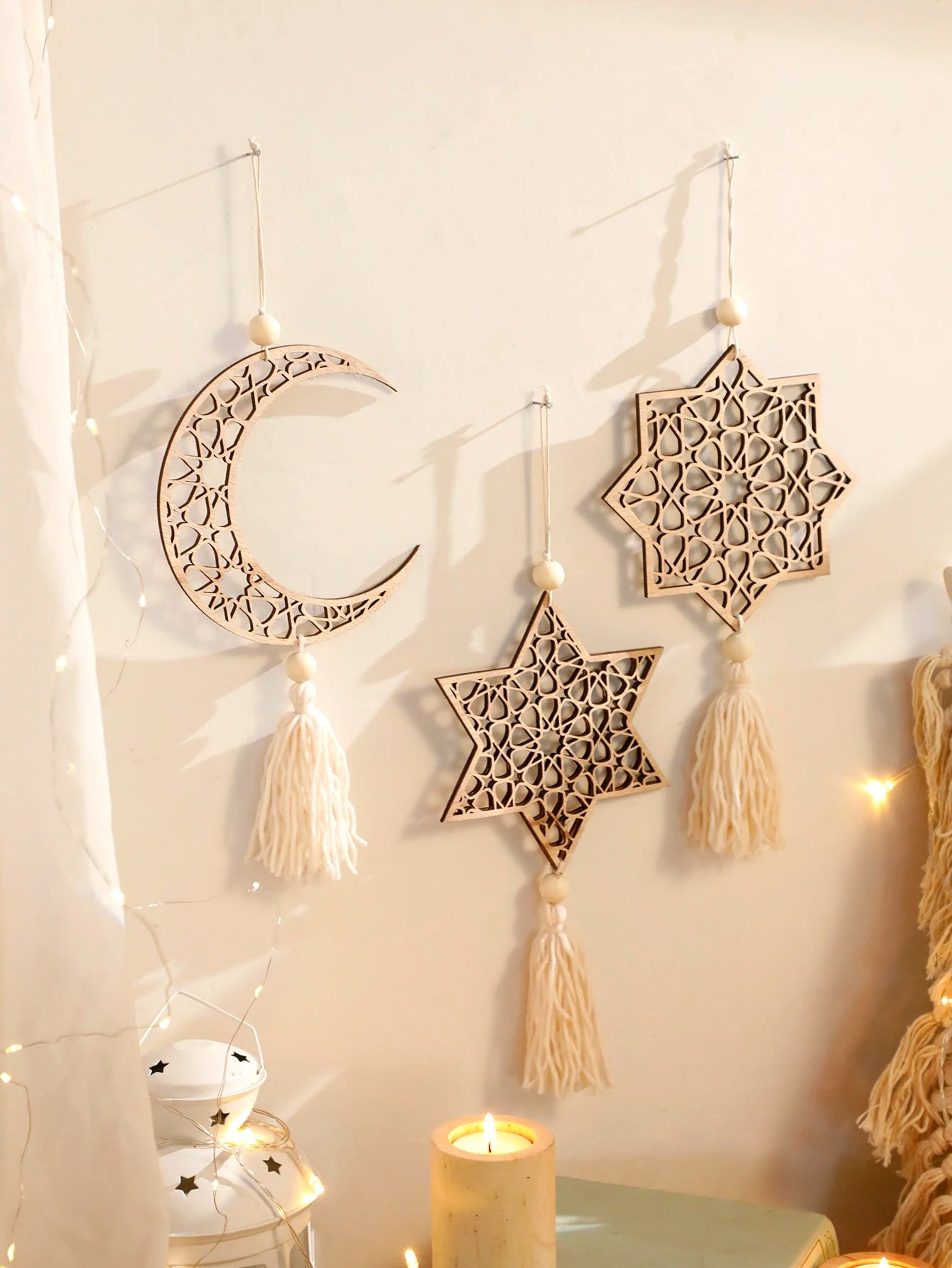 Wooden Ramadan Hanging Ornaments With Tassels  Eid Mubarak Moon Decor For Islamic Home  Gifts 4