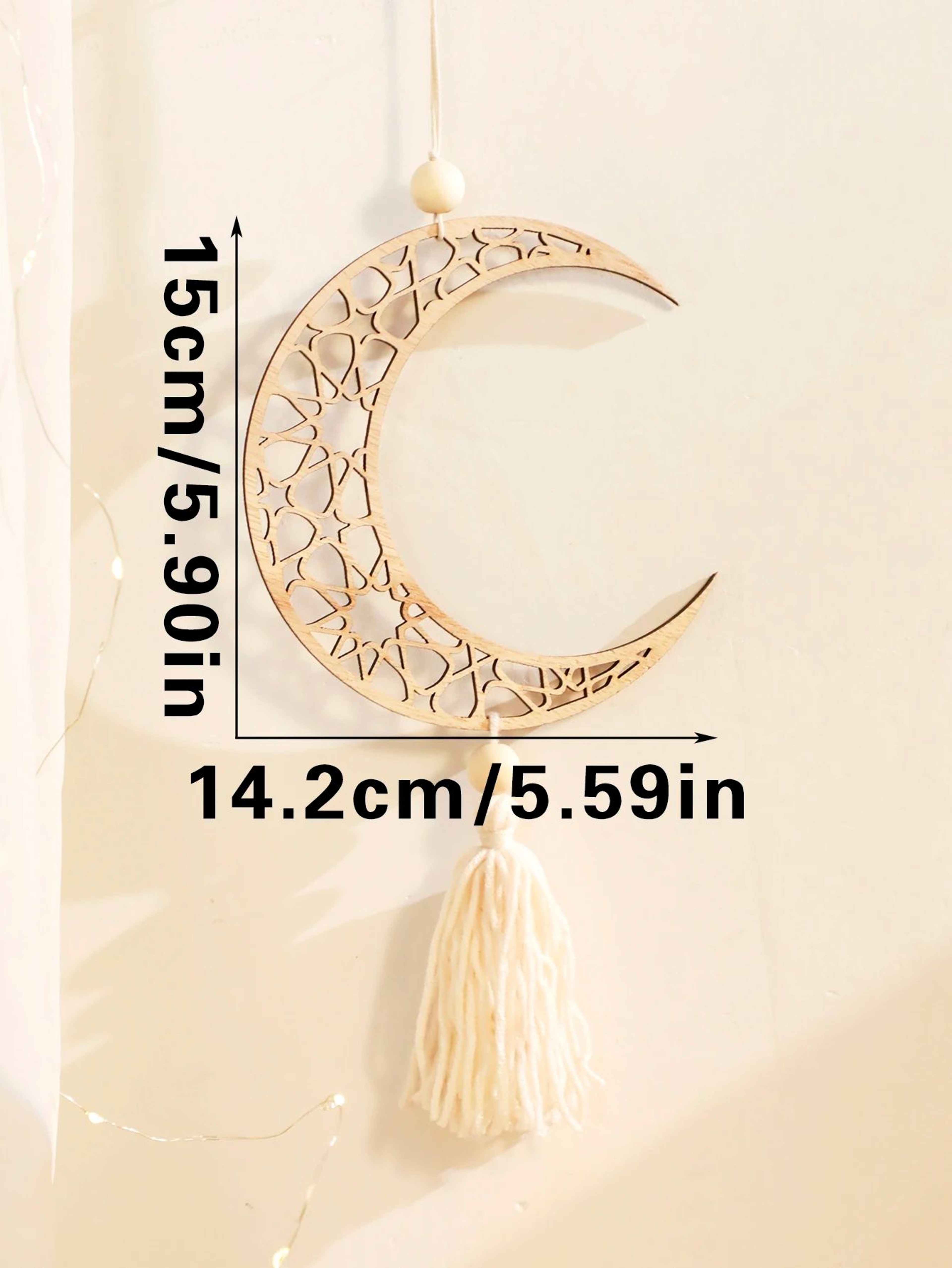 Wooden Ramadan Hanging Ornaments With Tassels  Eid Mubarak Moon Decor For Islamic Home  Gifts 7