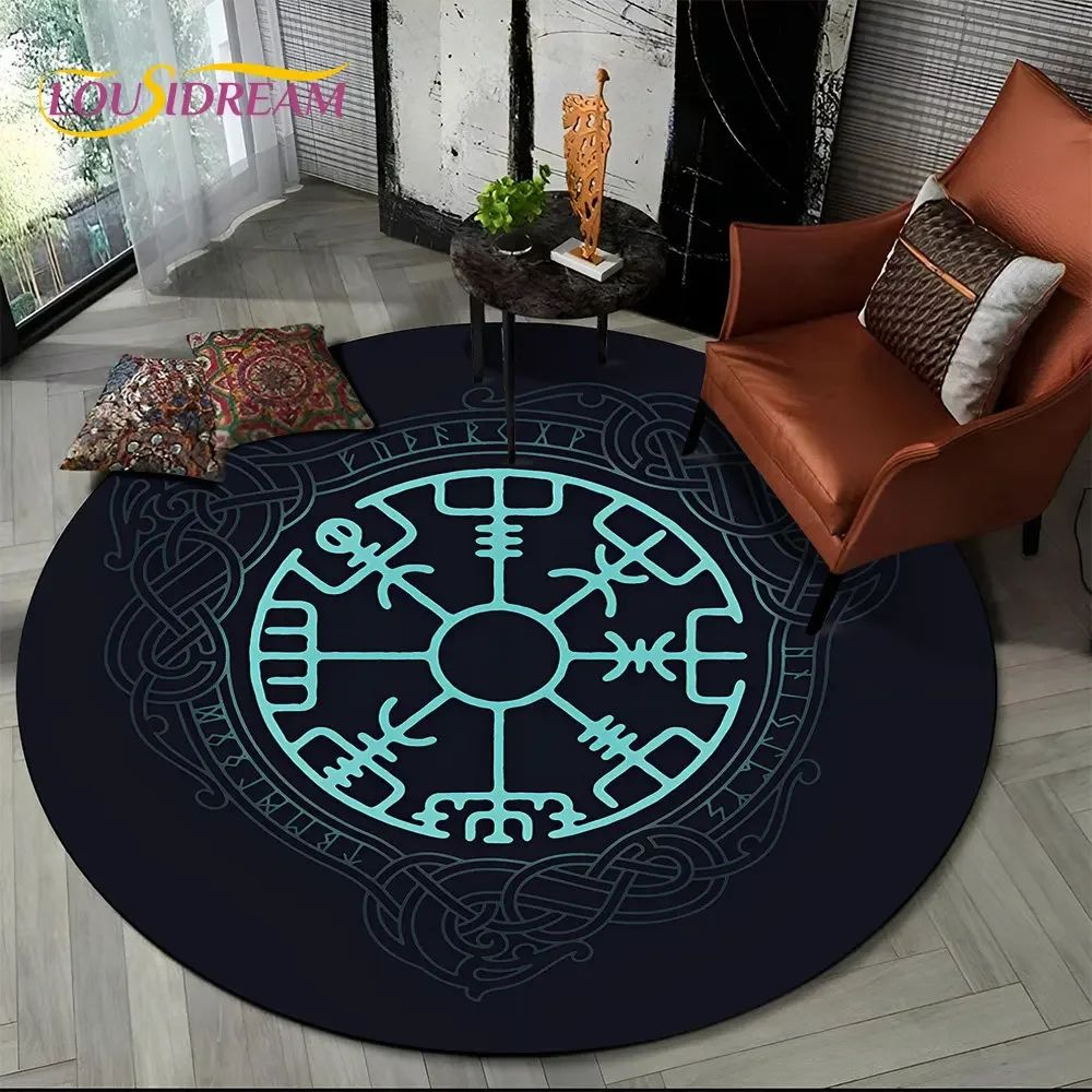 Viking Valknut Tree Of Life Round Rug  NonSlip Nordic Area Carpet For Living Room  Bedroom Decor 20