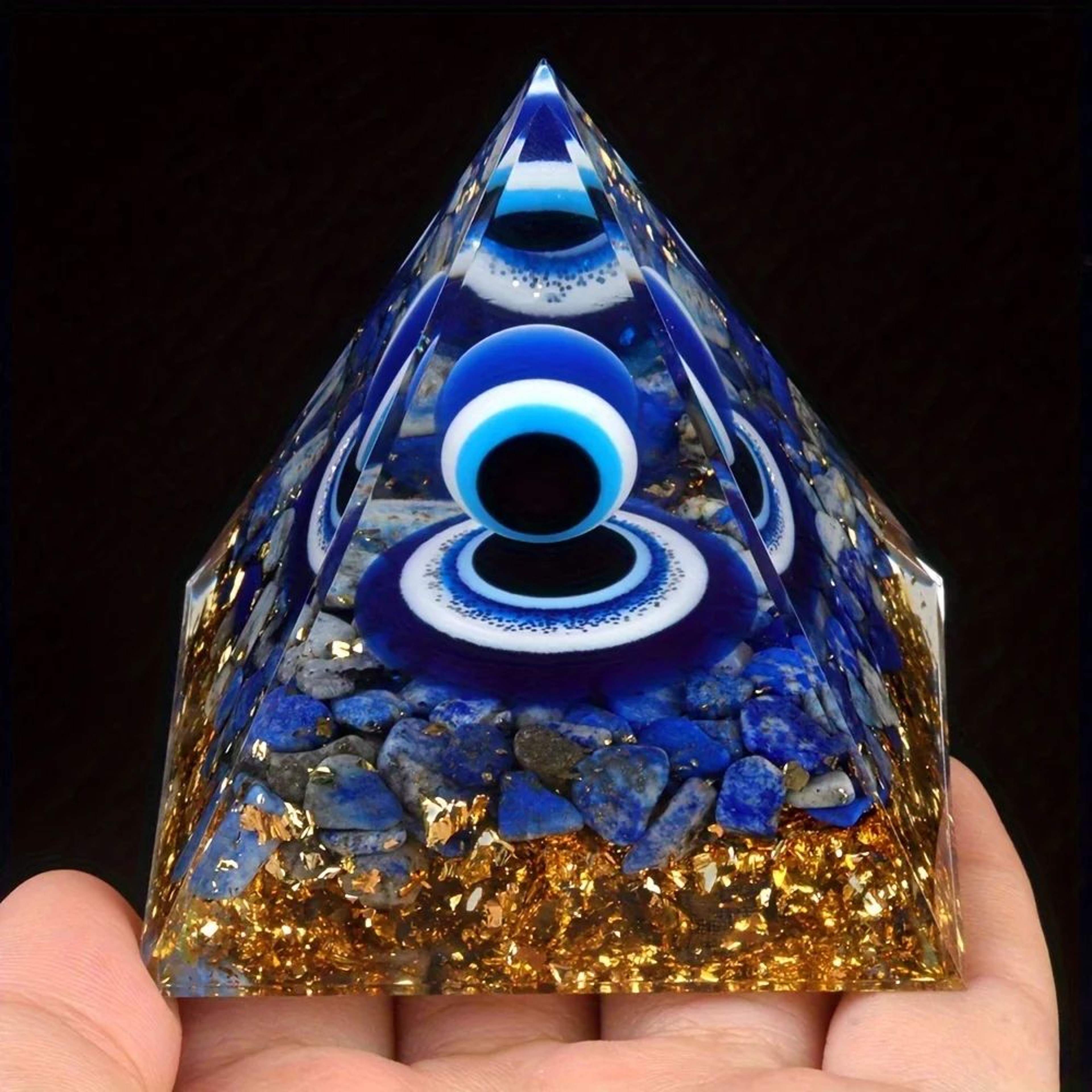 Luxury Lapis Lazuli Crystal Sphere  Pyramid Set  Elegant Geometric Home Decor With Gold Black Base 0