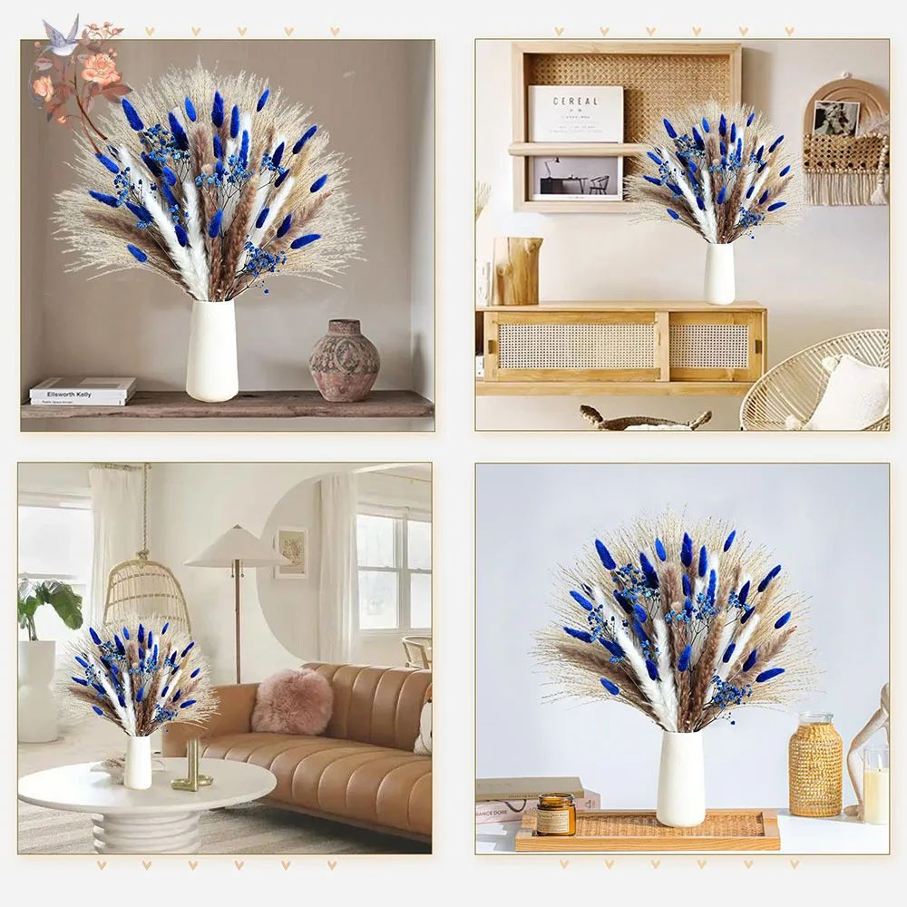 Natural Dried Bunny Tail Pampas Grass Bouquet  Fluffy Blue Floral Stems For Elegant Home  Event Dec 4