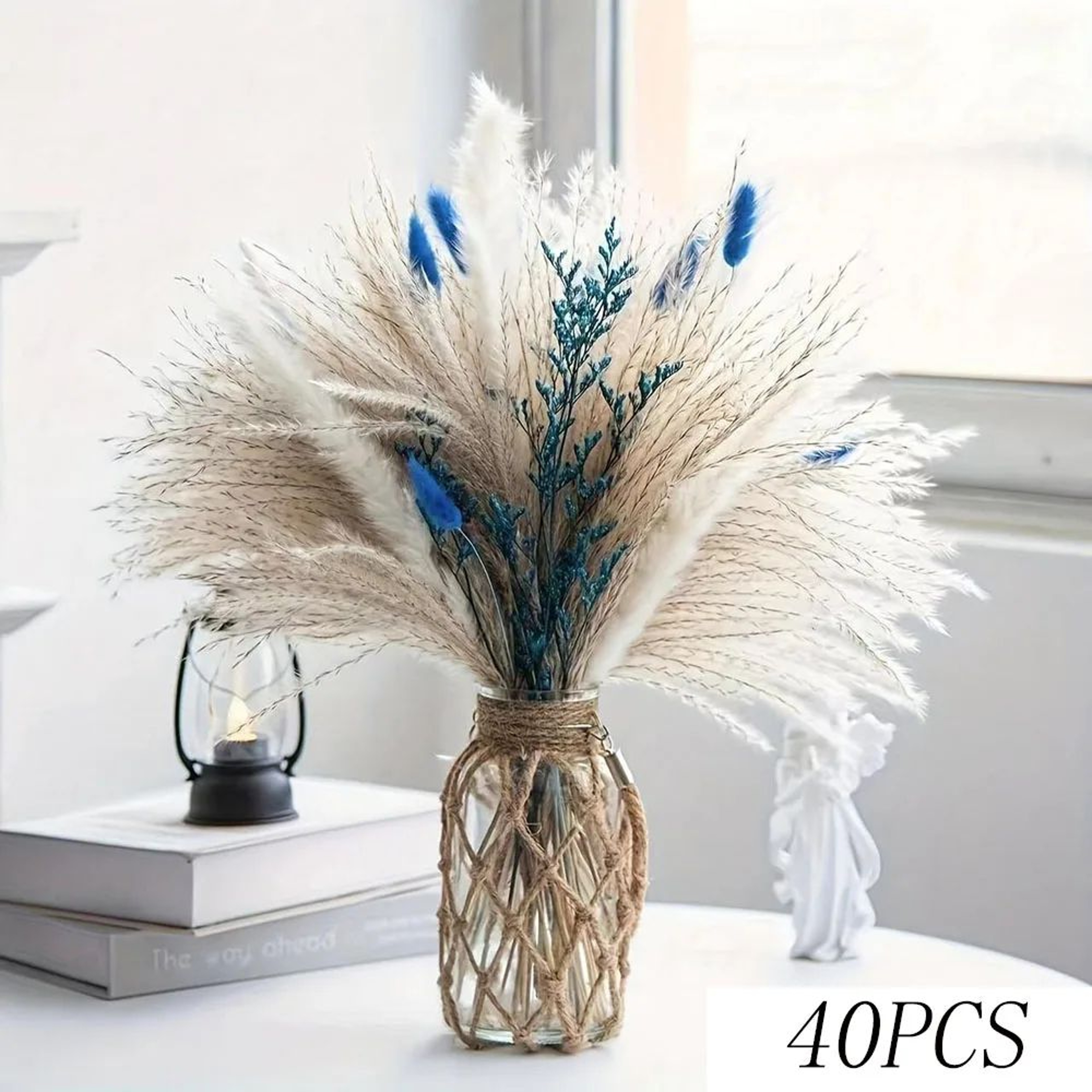 Natural Dried Bunny Tail Pampas Grass Bouquet  Fluffy Blue Floral Stems For Elegant Home  Event Dec 12