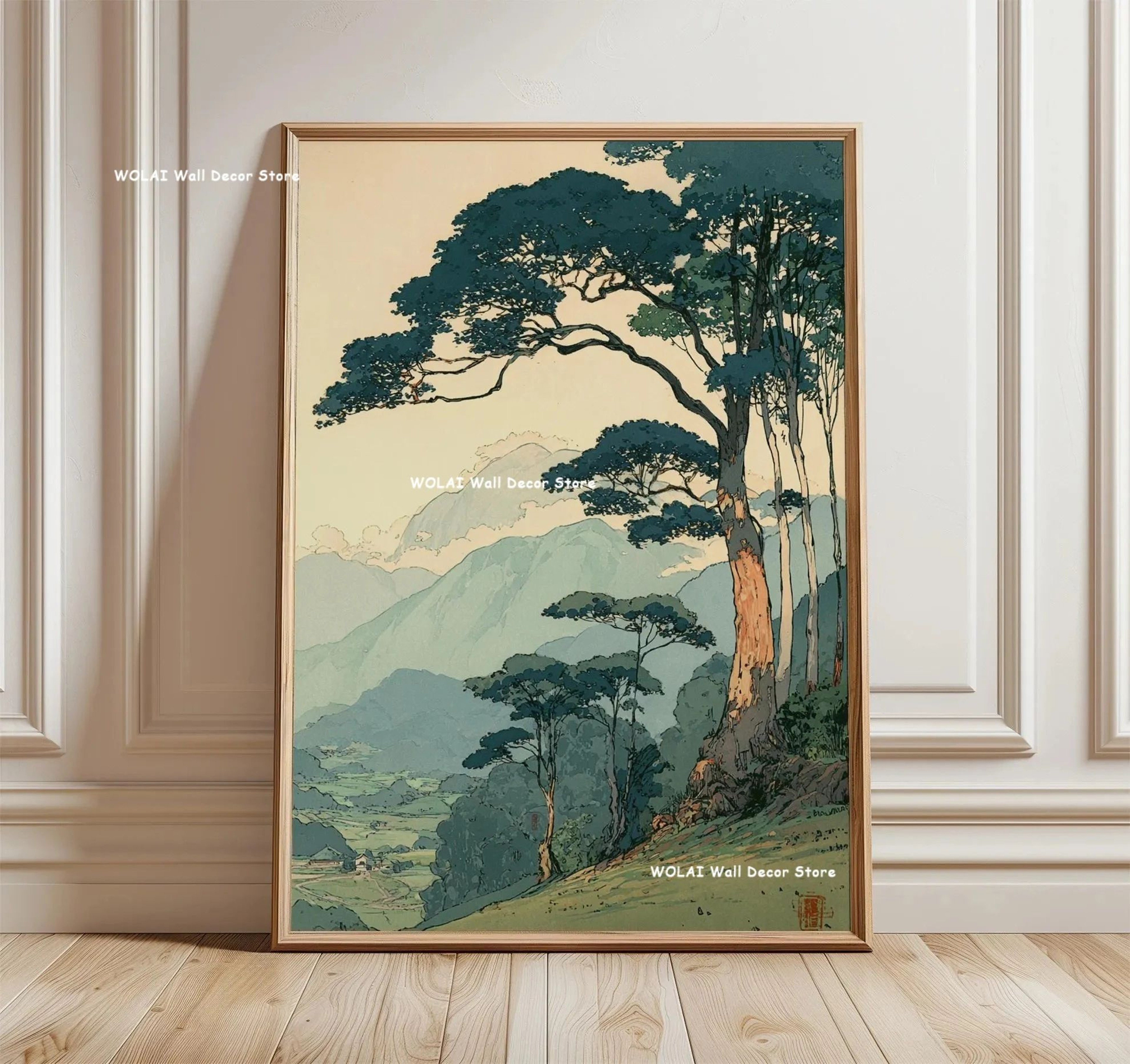 Japanese Zen Forest  Koi Canvas Wall Art  Retro Sun Wave Abstract Poster For Peaceful Home Decor 3