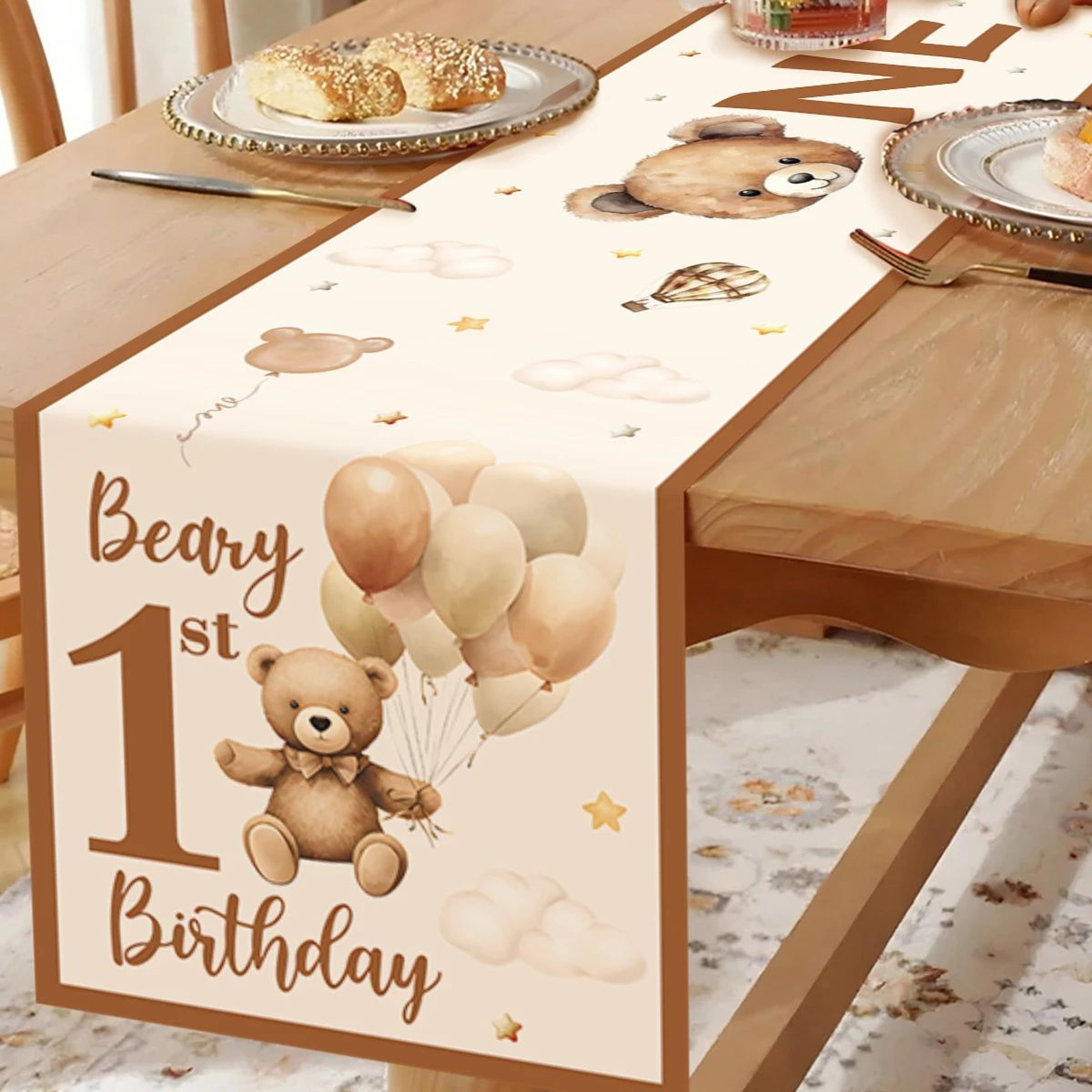 Cartoon Teddy Bear Table Runner  Cute Baby Shower  1st Birthday Table Decor 0