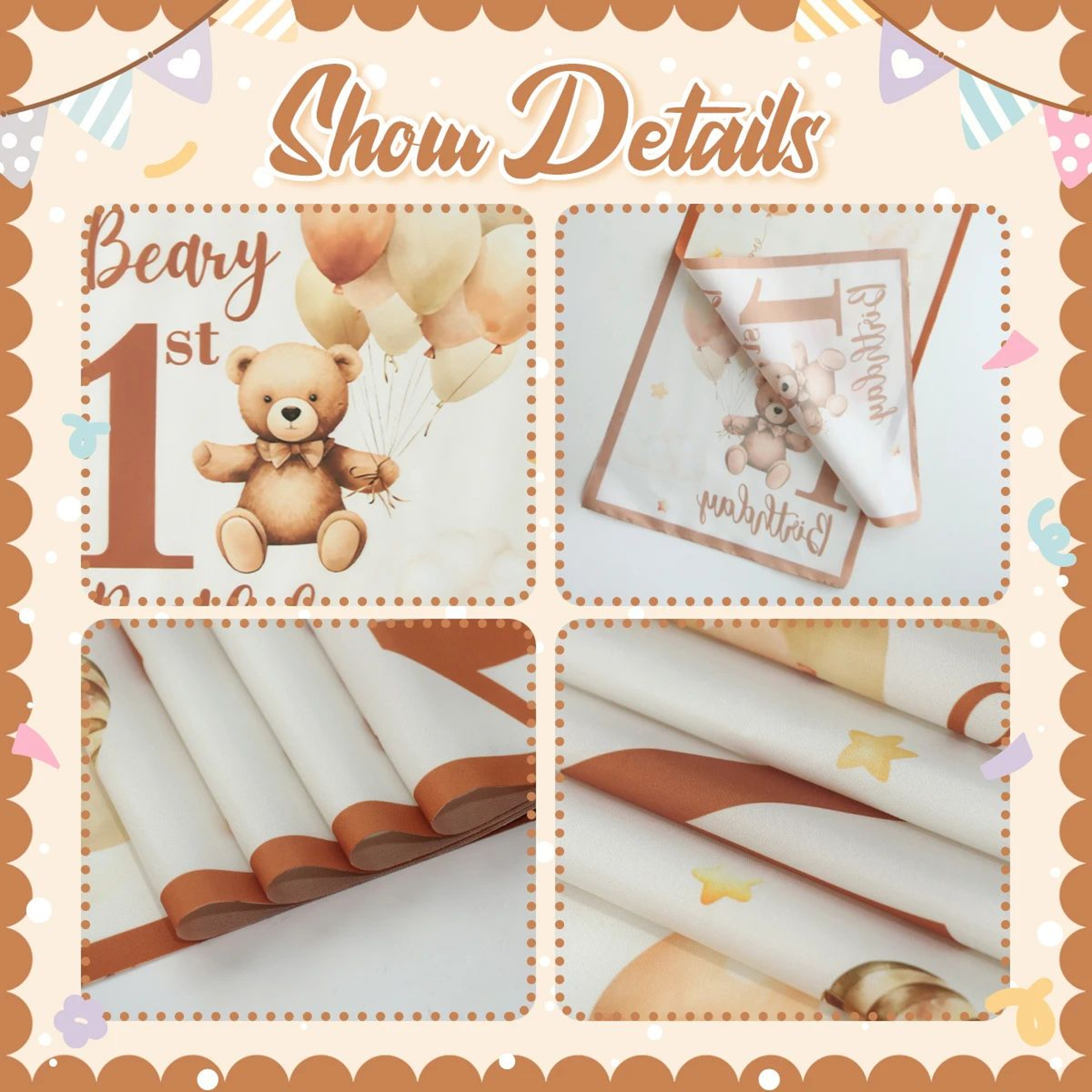 Cartoon Teddy Bear Table Runner  Cute Baby Shower  1st Birthday Table Decor 2