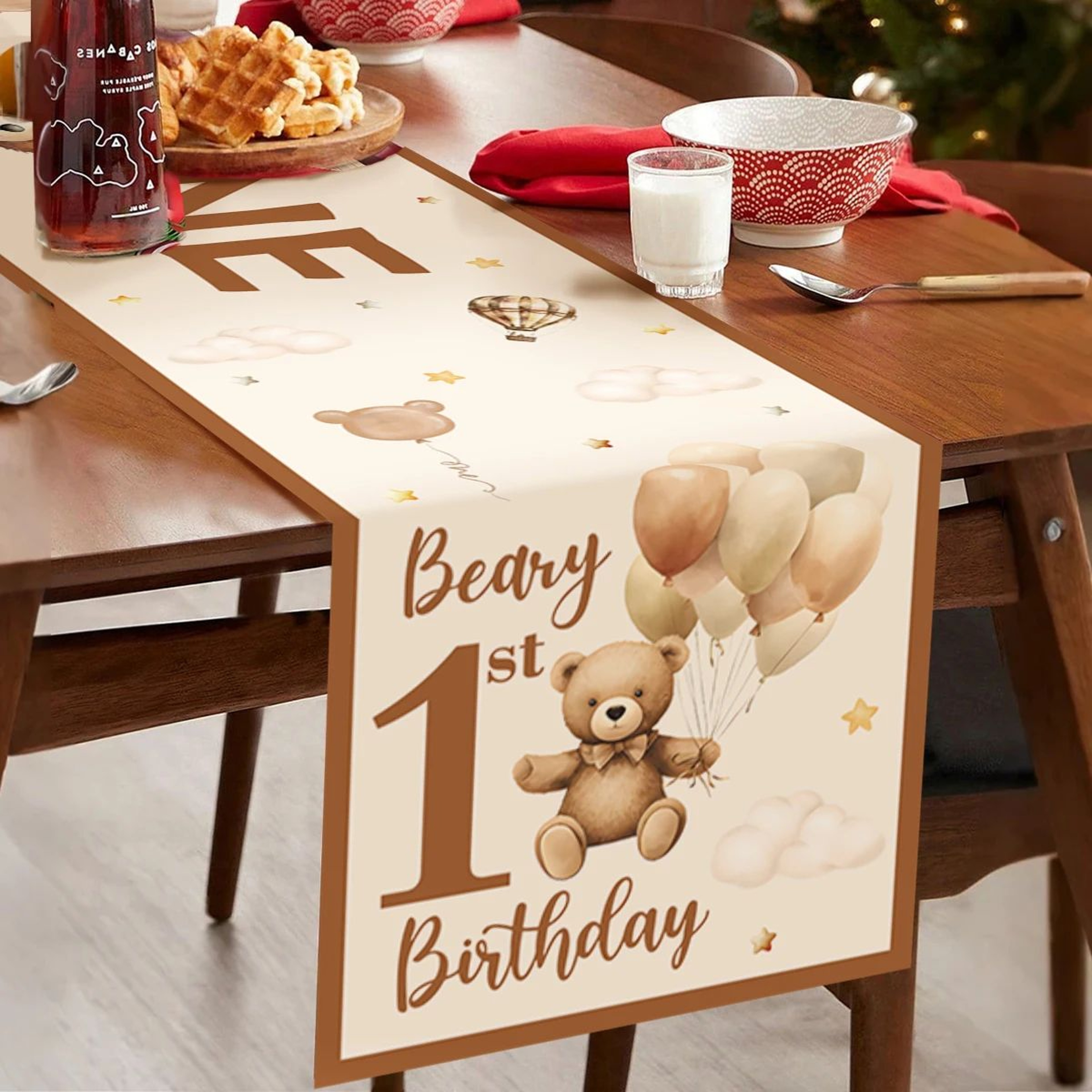 Cartoon Teddy Bear Table Runner  Cute Baby Shower  1st Birthday Table Decor 3