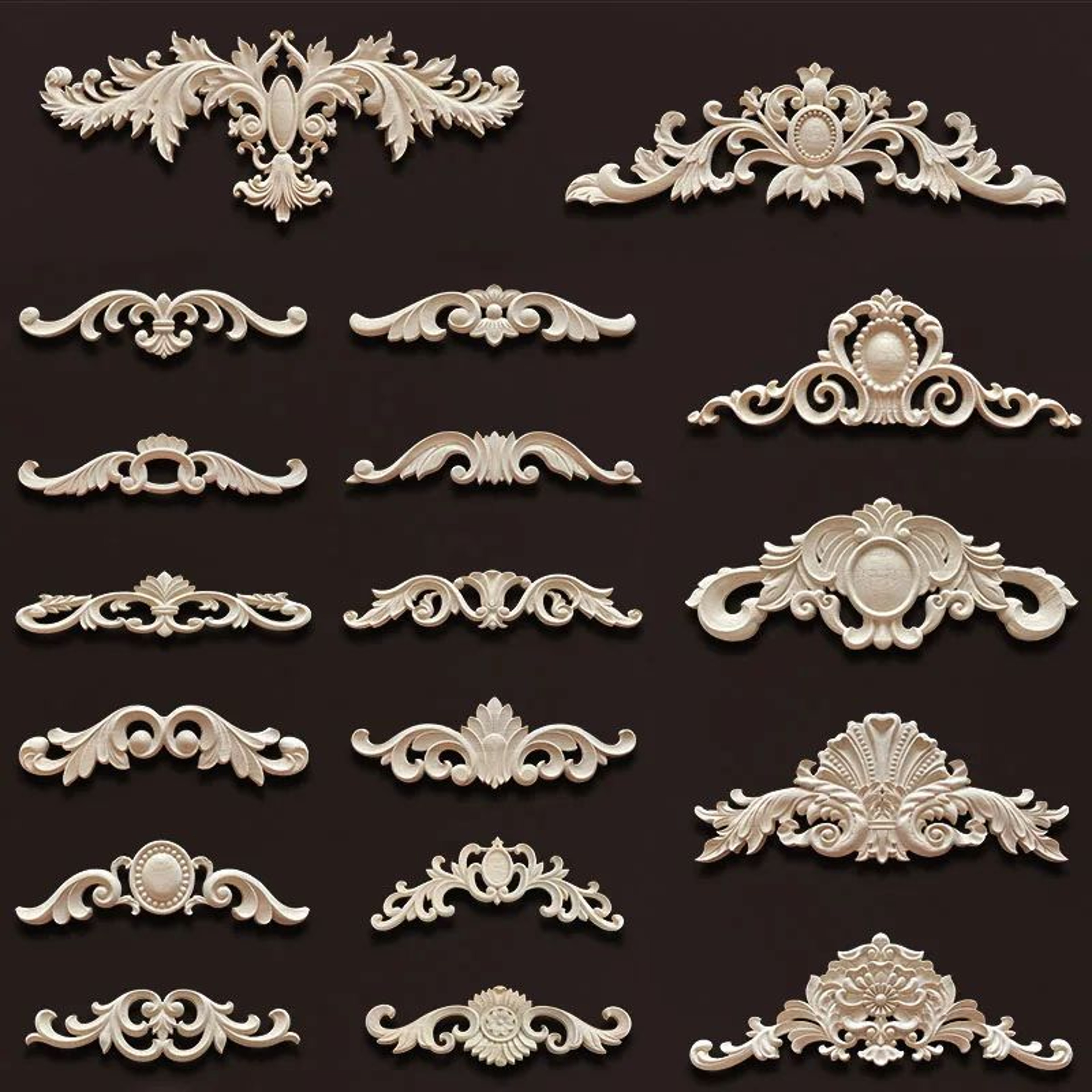 Antique Wood Carved Appliques Onlays  Decorative Moulding Wall  Furniture Accents 4
