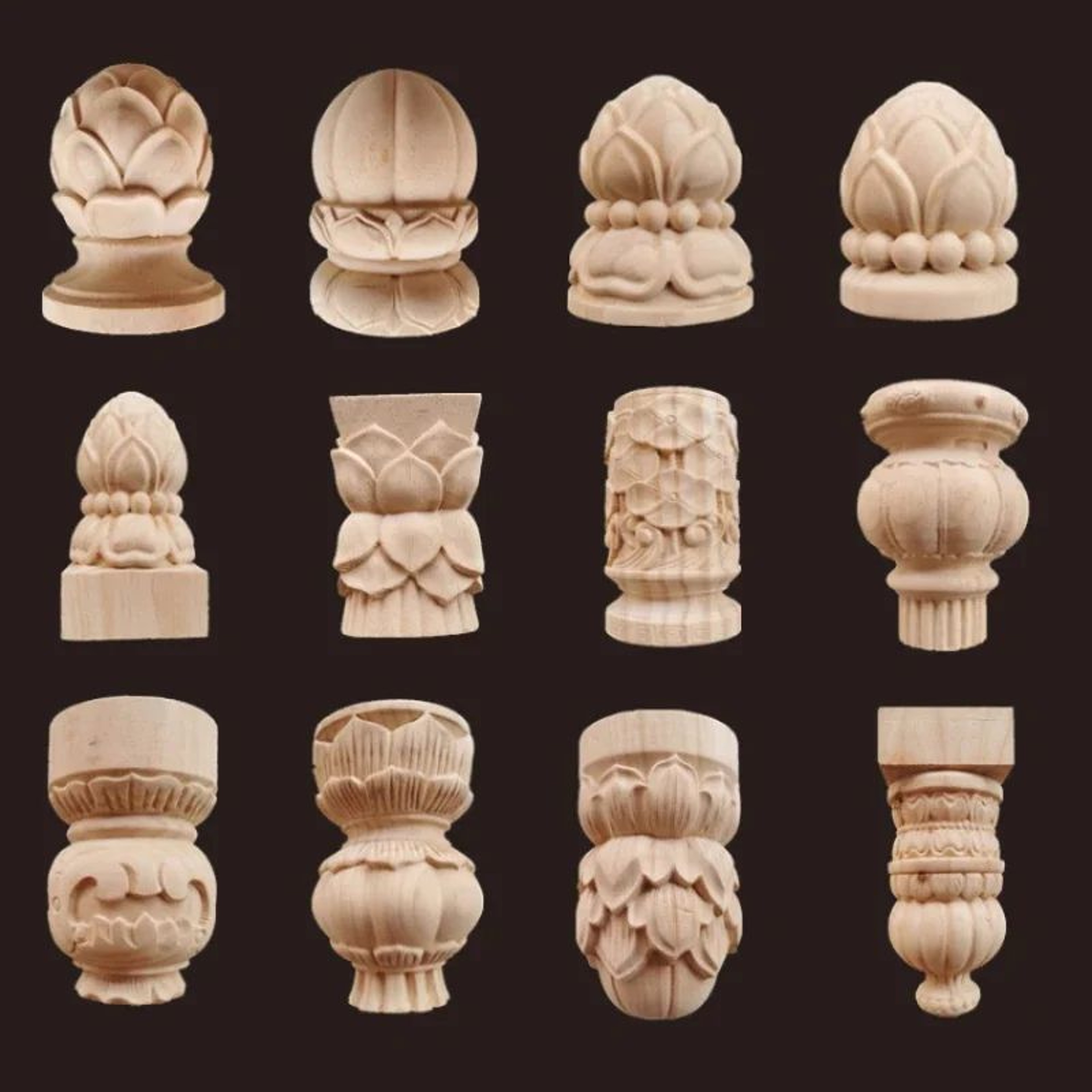 Half Round Roman Wood Column Cap Applique  Decorative Carved Furniture Onlay Accent 2