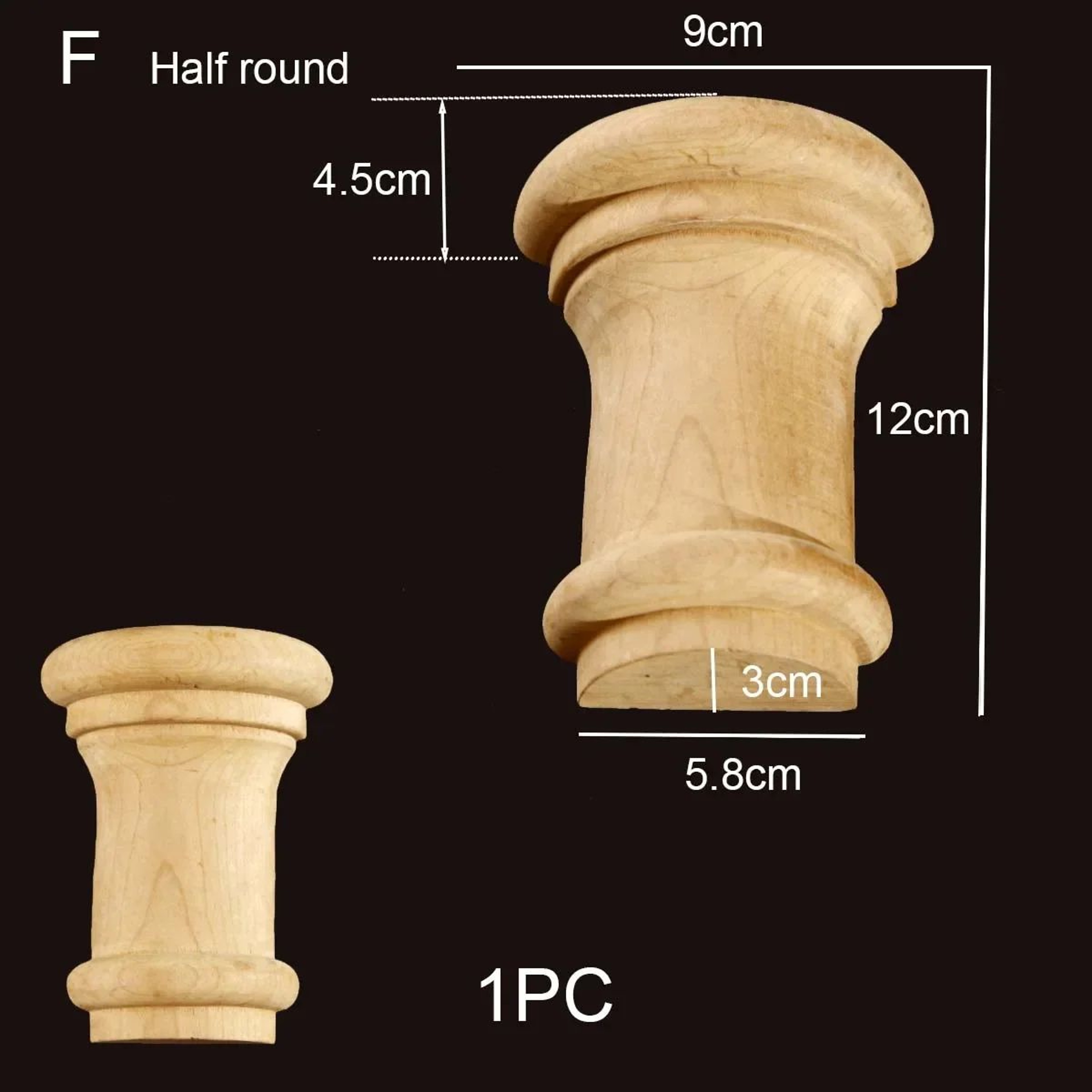 Half Round Roman Wood Column Cap Applique  Decorative Carved Furniture Onlay Accent 18