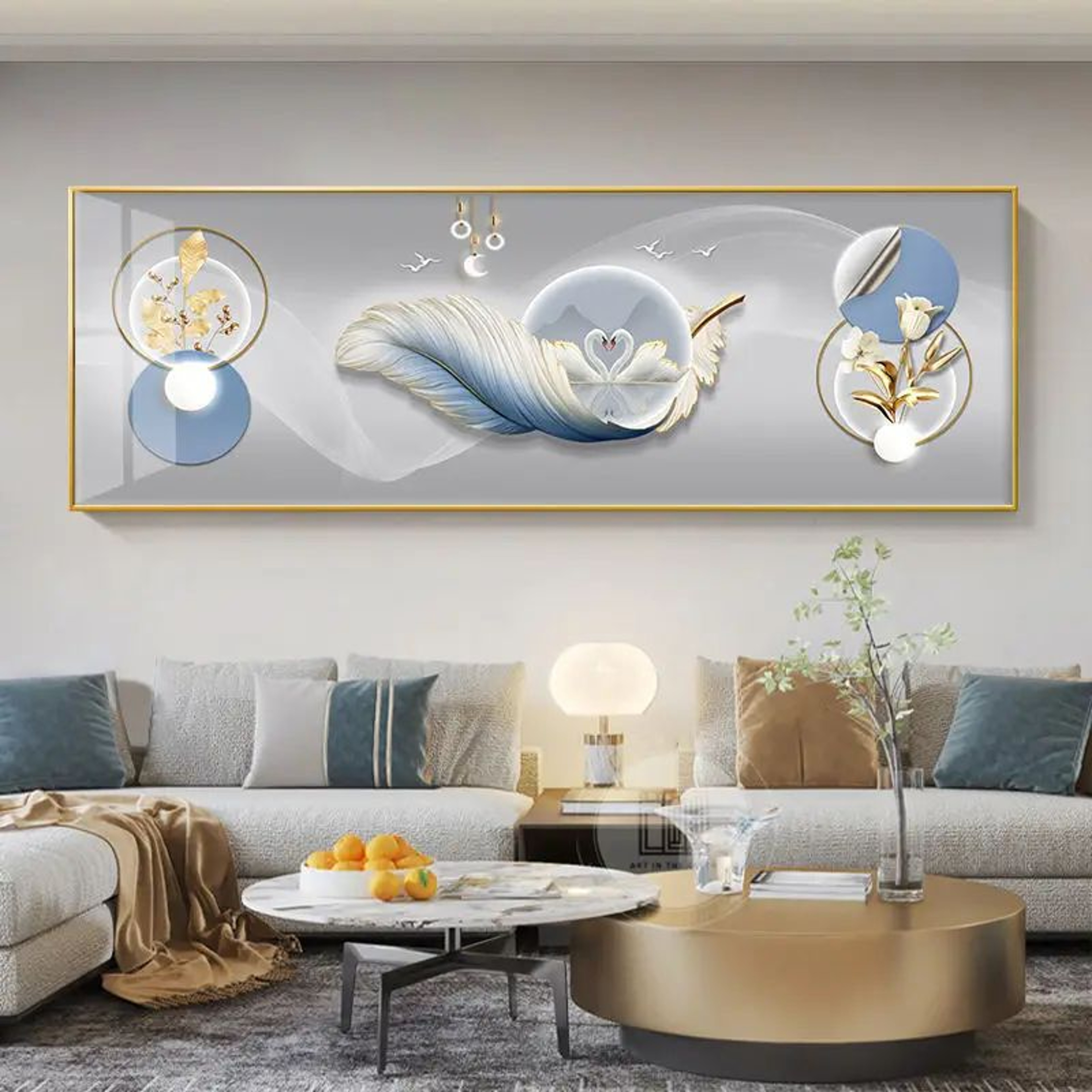 Chinese Golden Deer Canvas Wall Art  Feng Shui Mountain Landscape Poster Unframed 9