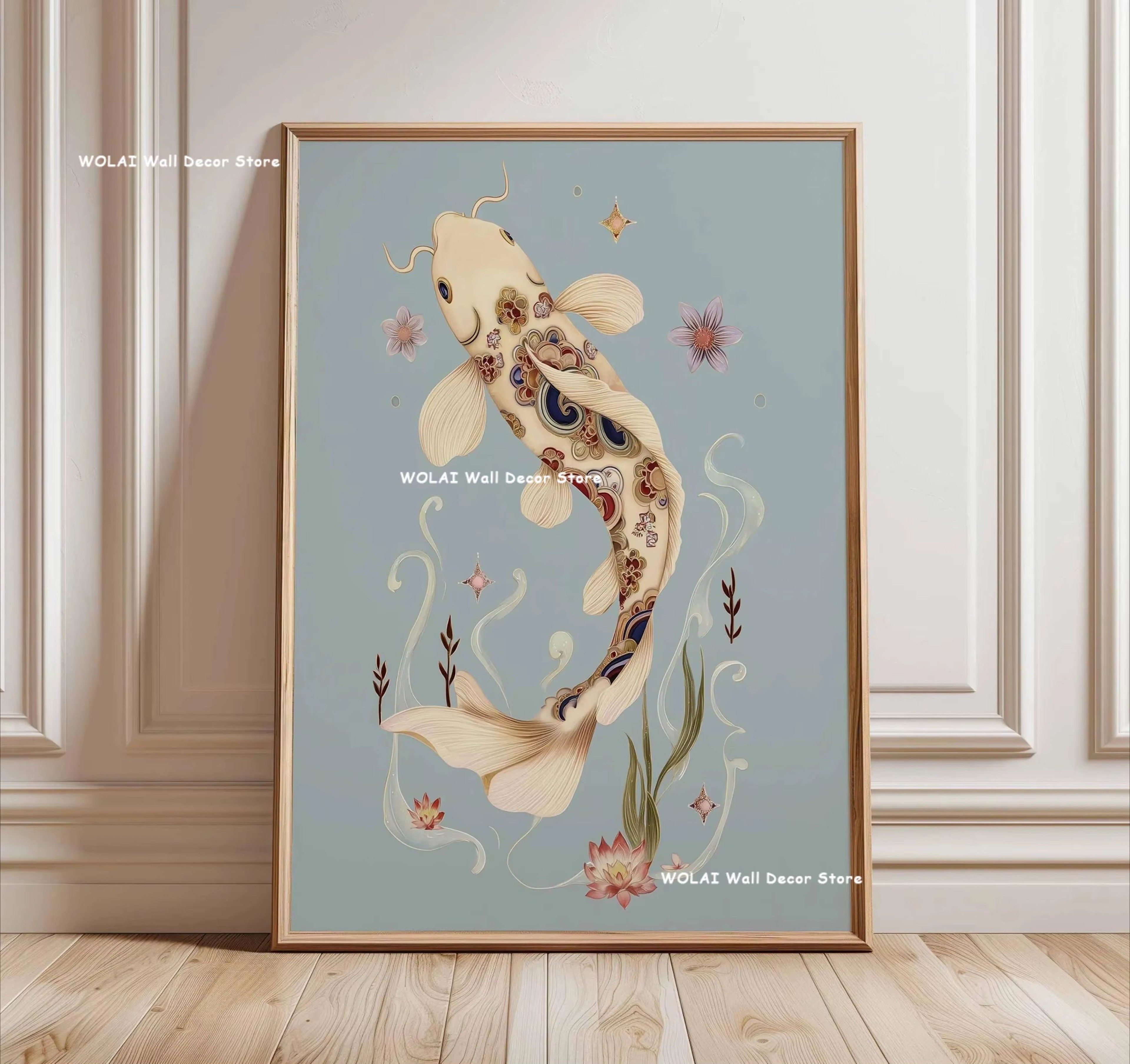 Japanese Zen Forest  Koi Canvas Wall Art  Retro Sun Wave Abstract Poster For Peaceful Home Decor 21