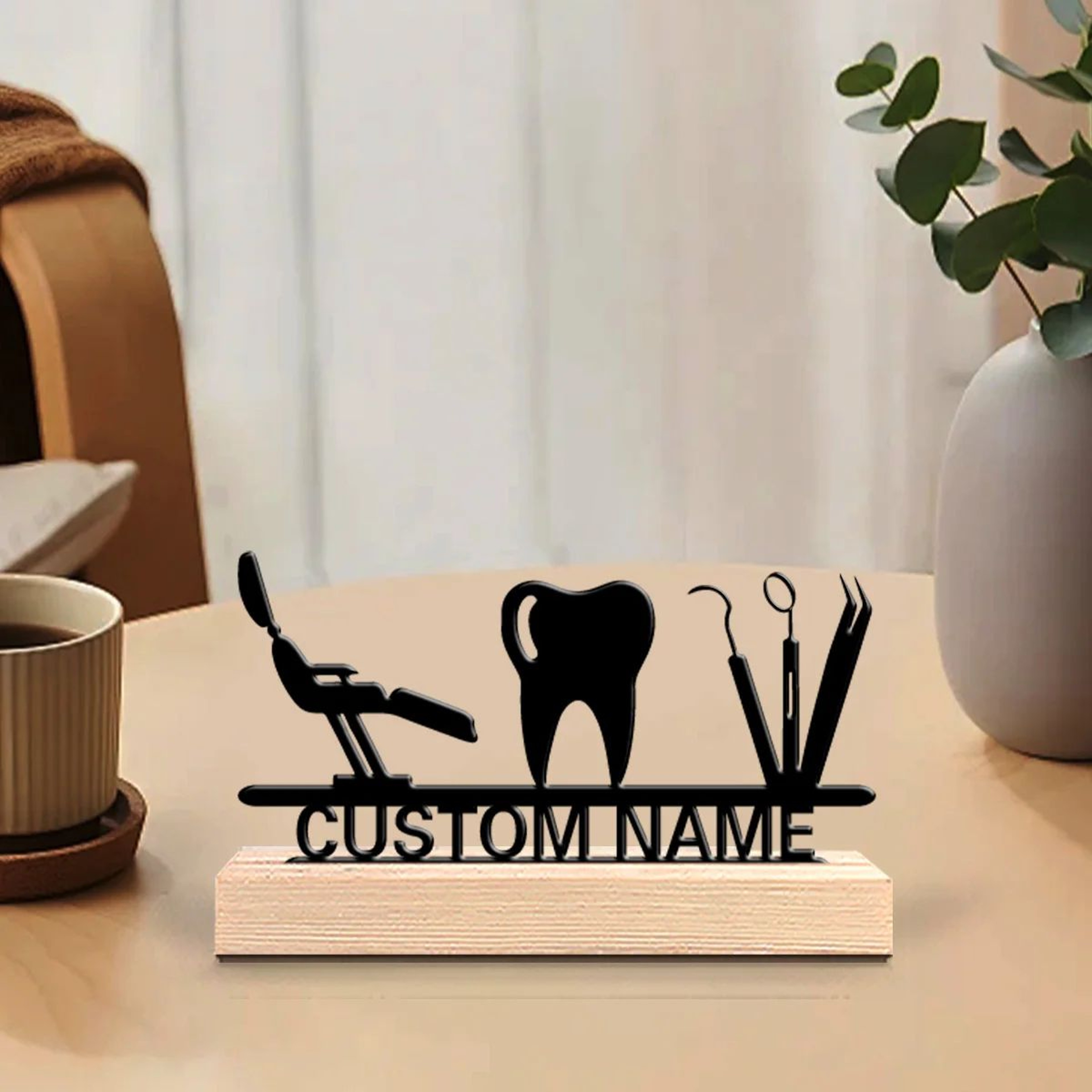Personalized Dentist Metal Art Sculpture With Wooden Base  Custom Dental Desk Decor Gift 5