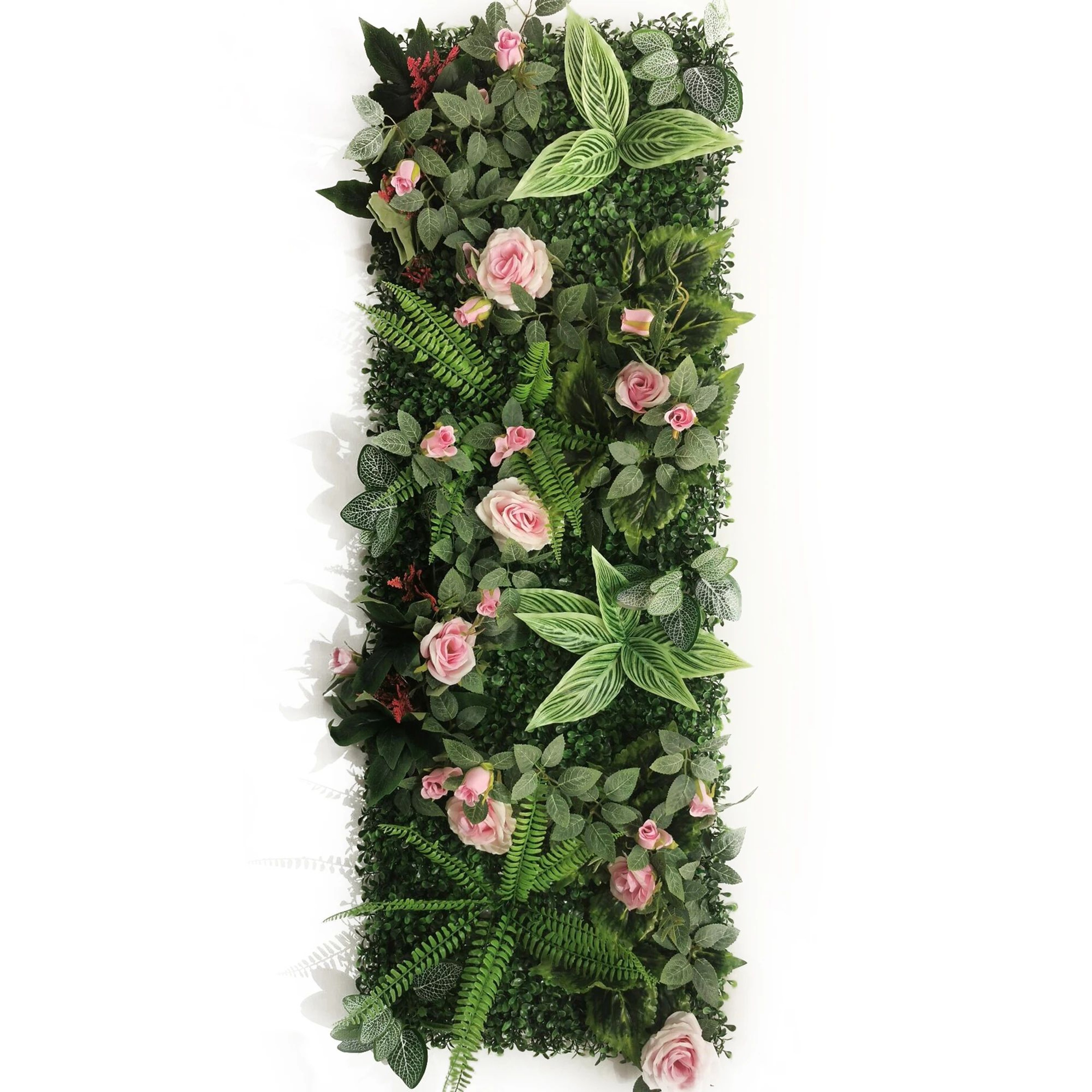 Artificial Rose Grass Wall Panel  16x47in Floral Lawn Decor With Straw Mat Backing 16
